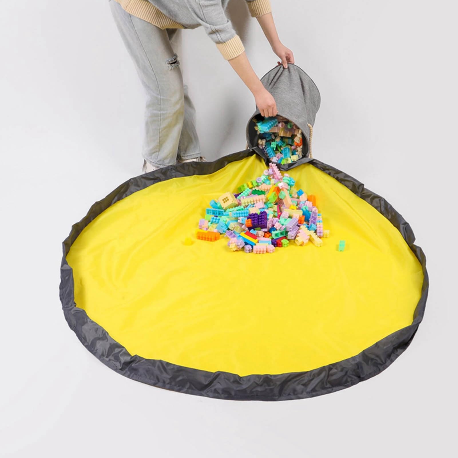 Durable Toy Storage Bag - Organizer for Blocks & Play Mat (Grey) | Kids Room & Travel
