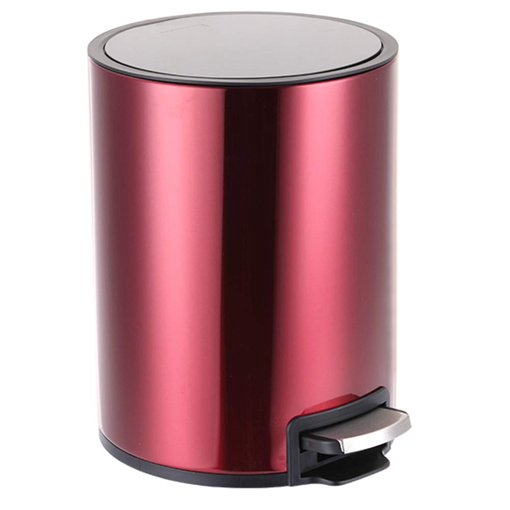 GXFC Stainless Steel Small Trash Can with Lid & Step Pedal - 5L Metal Garbage Bin for Bathroom, Kitchen, Bedroom - Soft Close, Removable Liner - Perfect for Home, Office & Dorm (Red)