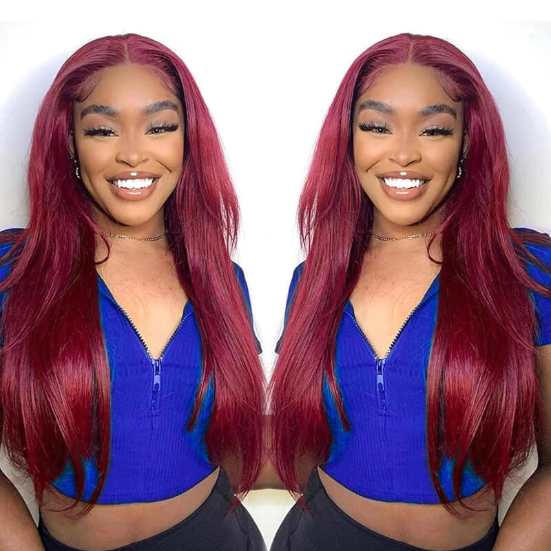 Eullair Glueless 13x4 Colored Lace Front Wig - Burgundy Bombshell #99J | Natural Look for Daily Wear, Cosplay & Special Occasions