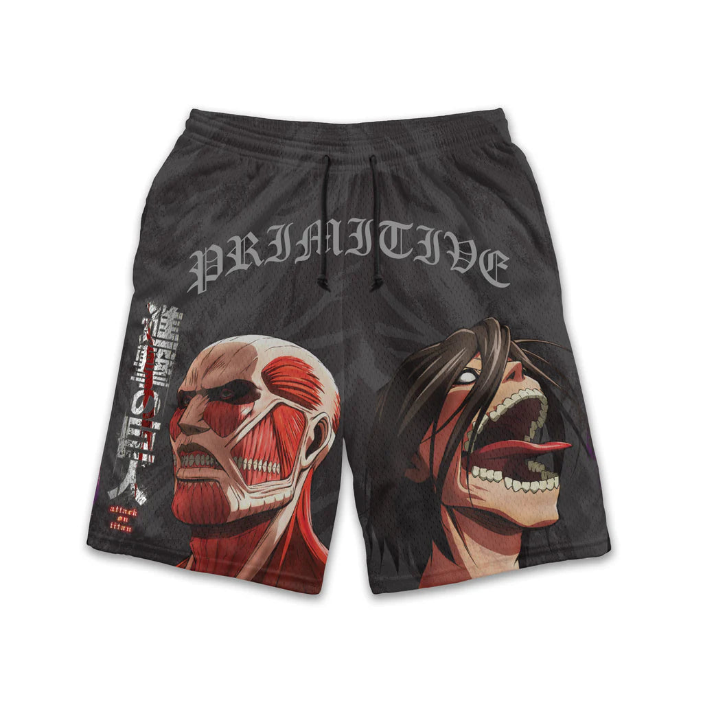 Primitive Titans Mesh Shorts for Men - Black Athletic Running Basketball Workout Shorts with Breathable Mesh Lining - Perfect for Gym, Sports & Casual Wear