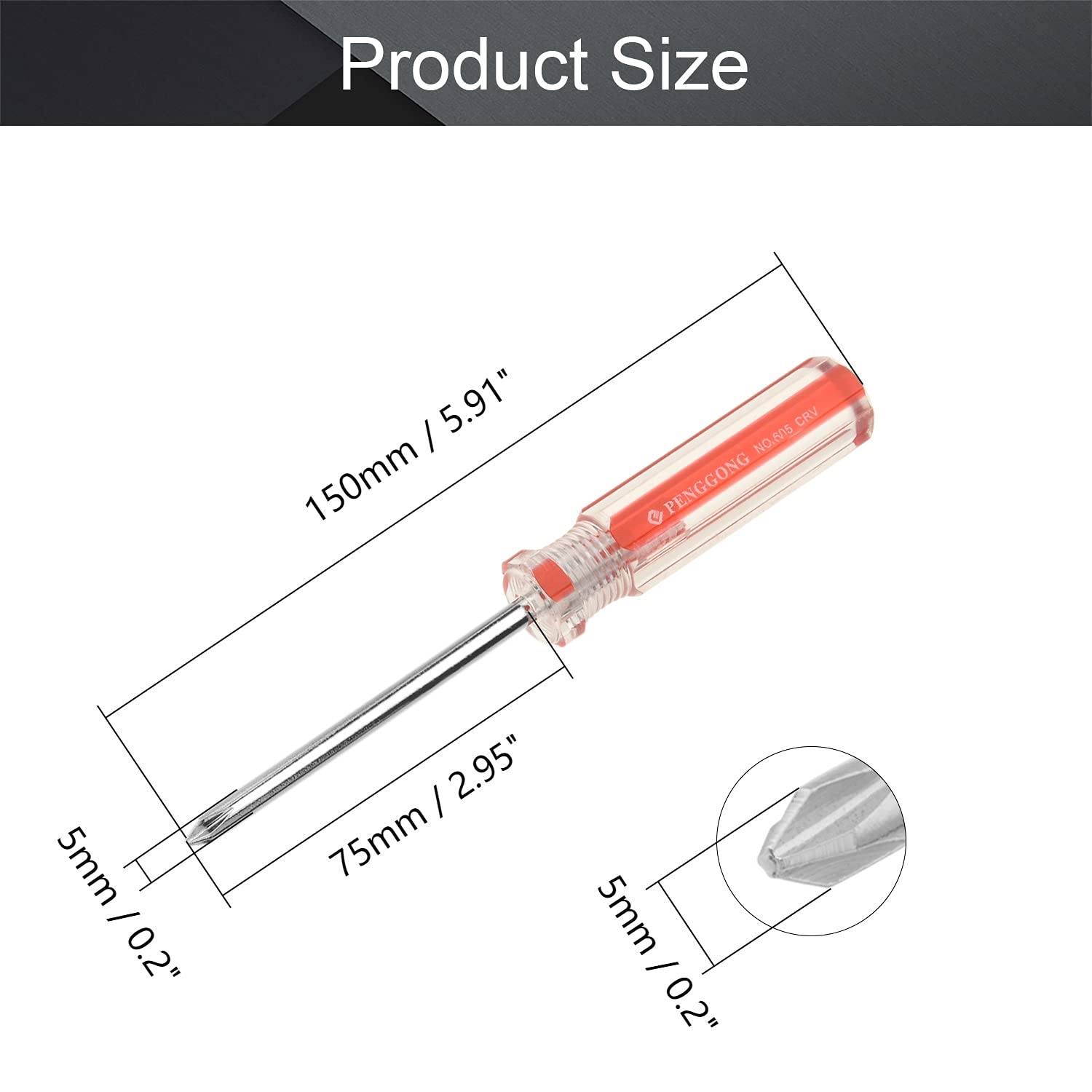 Utoolmart Phillips Screwdriver - 5mm Magnetic Cross Head Tip, 75mm 45# Steel Shaft with 75mm Ergonomic Plastic Handle | Perfect for Home Repair, DIY Projects, Electronics Assembly & Craft Work (1 Piece)