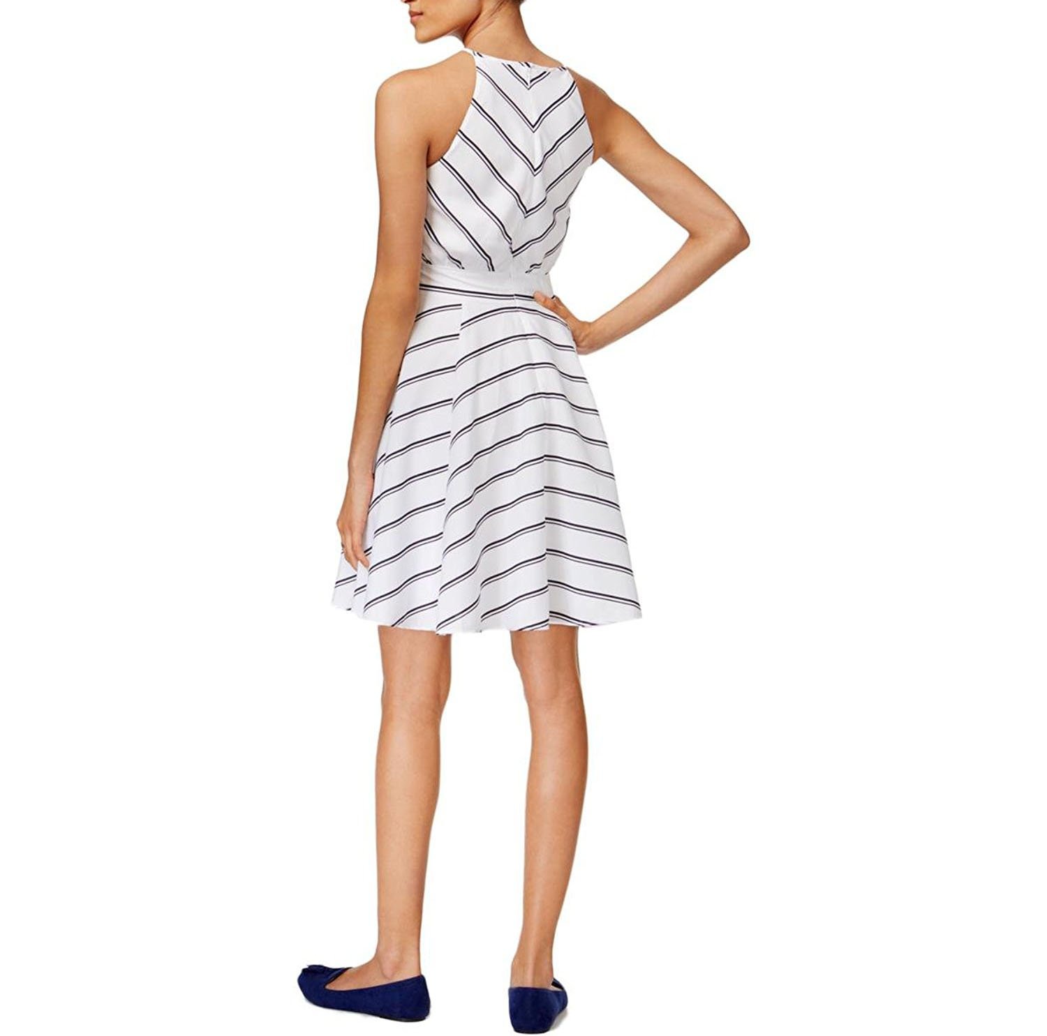 Maison Jules Women's Kimberly Striped A-Line Sundress - White, Size M | Flowy Summer Dress for Beach, Vacation & Casual Outings