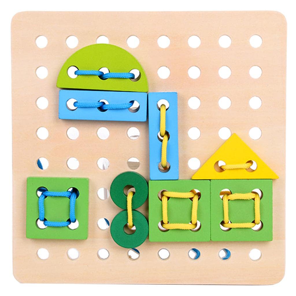 Enakshi Wooden Threading Board Toy - Montessori Lacing & Tracing Geometric Shapes Puzzle for Toddlers - Educational Preschool Learning Toy for Fine Motor Skills Development - Perfect for Home & Classroom Use
