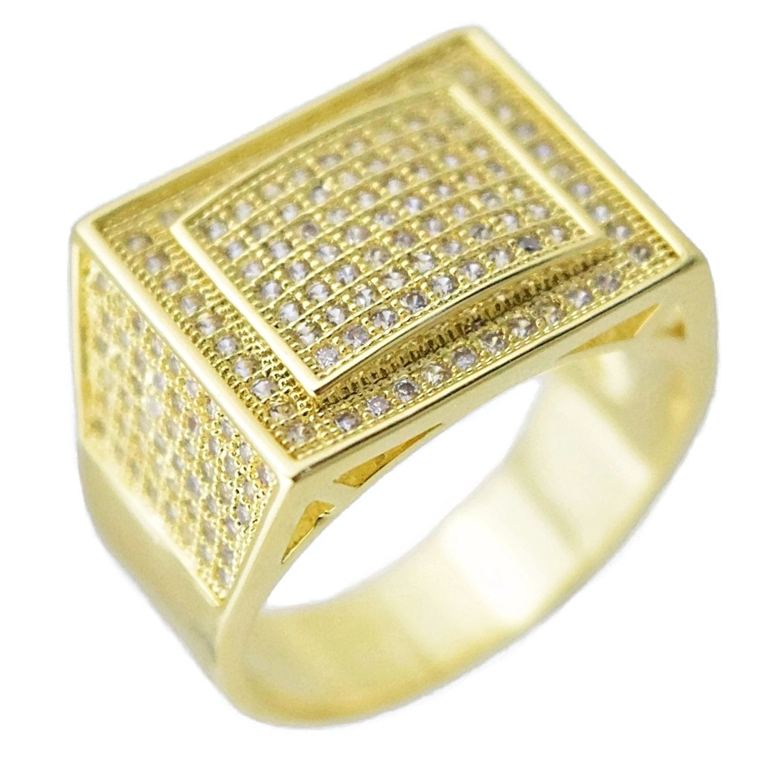 Bling Cartel Hip Hop Ring for Men - Iced Rectangular Micro Pave Cubic Zirconia CZ Gold Tone Band | Perfect for Rap Artists, Streetwear Fashion & Hip Hop Jewelry Collection
