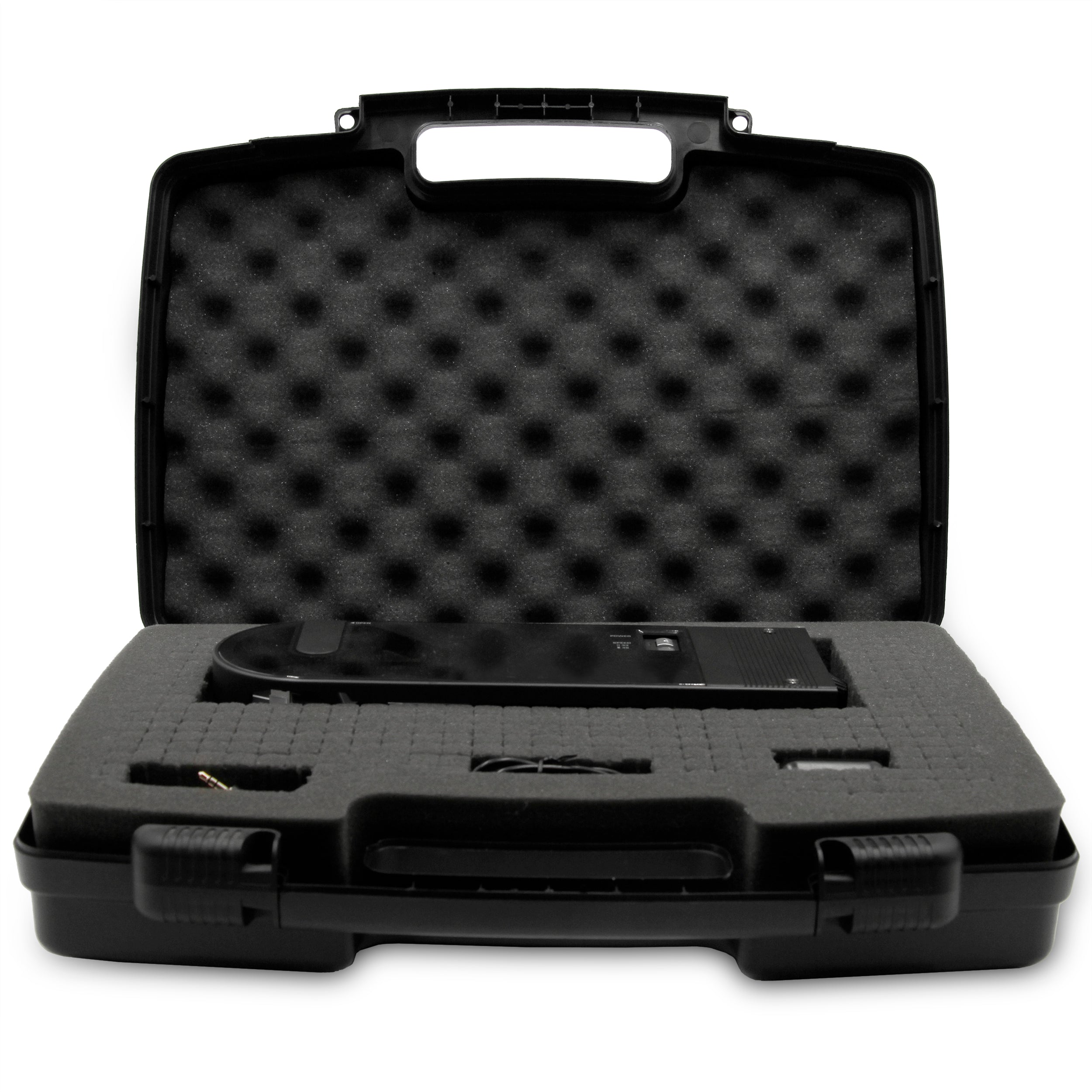 CASEMATIX Travel Case for Audio Technica AT-SB727 Portable Turntable - Customizable Foam Carrying Case with Handle - Perfect for Vinyl Record Player Storage & Travel Protection