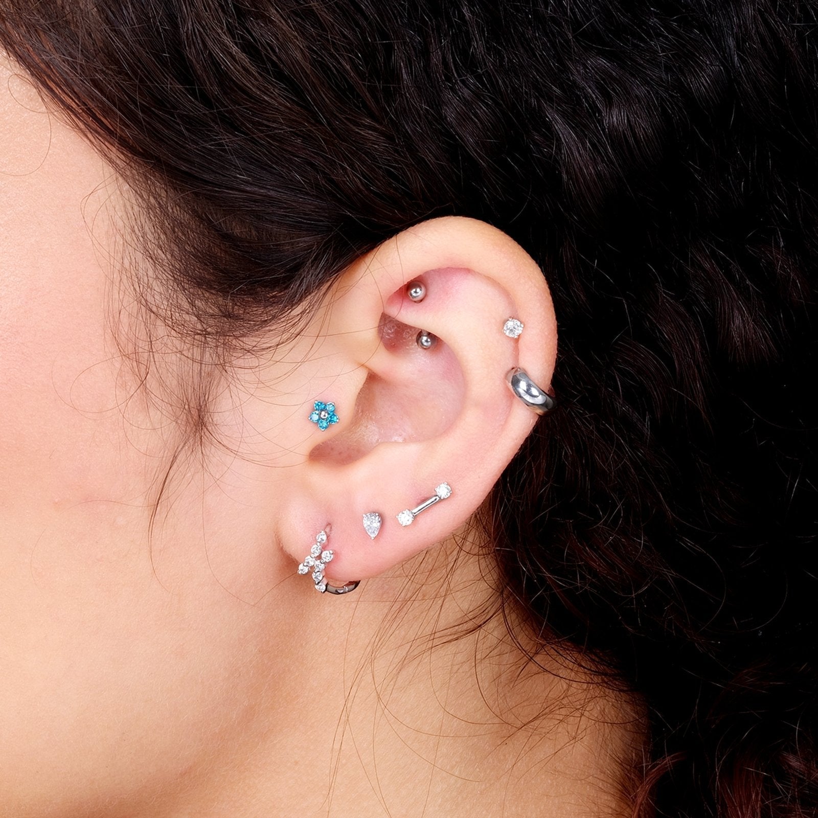 14K Yellow Gold Blue Topaz Flower Stud Earrings for Women – Dainty Floral Jewelry for Everyday Wear & Special Occasions