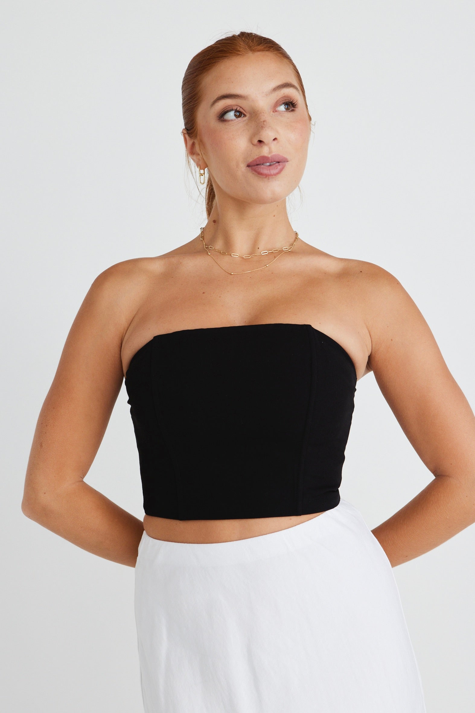Black Crepe Bustier Top for Women - Elegant Corset Style Blouse for Evening Wear & Date Night Outfits