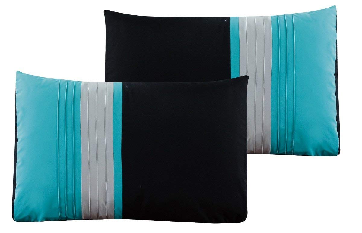 Chezmoi Collection Napa 7-Piece Luxury Leaves Scroll Embroidery Comforter Set - Full Size, Teal Blue/Gray/Black - Soft Bedding for Master Bedroom, Guest Room & Hotel Decor