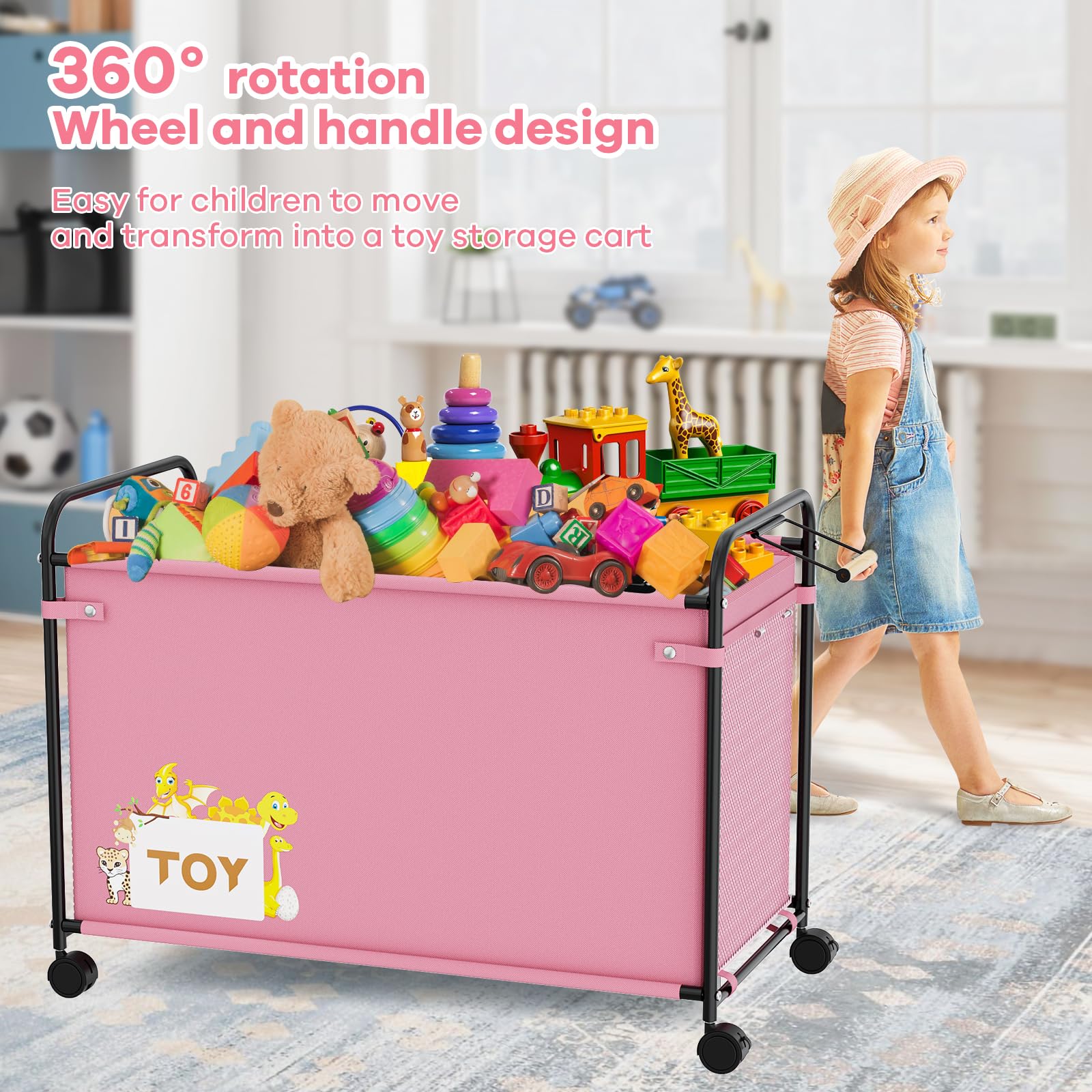 180L Extra Large Toy Storage Box with 360° Wheels - Durable Oxford Cloth & Metal Toy Chest for Kids, Stuffed Animals, Clothes Organizer - Perfect for Bedroom, Living Room, Nursery (Pink) - Ideal for Home Organization & Kids Playroom Storage