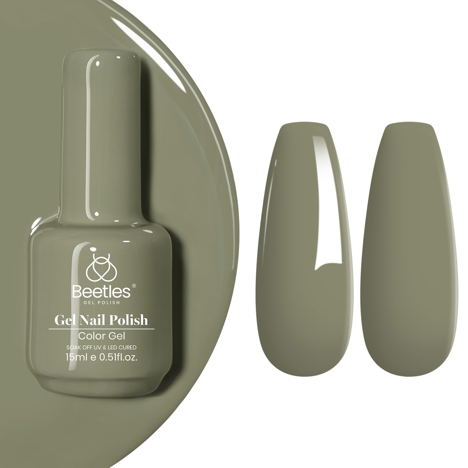 Beetles Gel Nail Polish - 15ml Sage Green Soak Off UV/LED Gel Polish for Manicure, Salon & DIY Nail Art | Long-Lasting, Chip-Resistant & Easy Application | Perfect for Spring Nails, Home Decor & Gift Giving