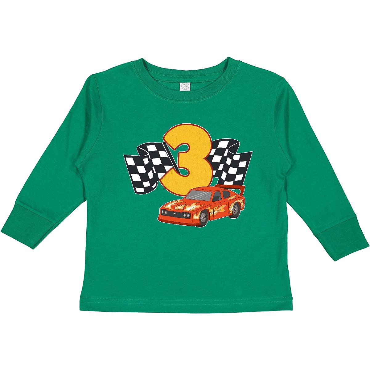 Inktastic Number 3 Race Car Toddler Long Sleeve T-Shirt - Cute Boys' Graphic Tee for Toddler Racing Fans - Perfect for Birthday Parties, Playdates & Family Outings