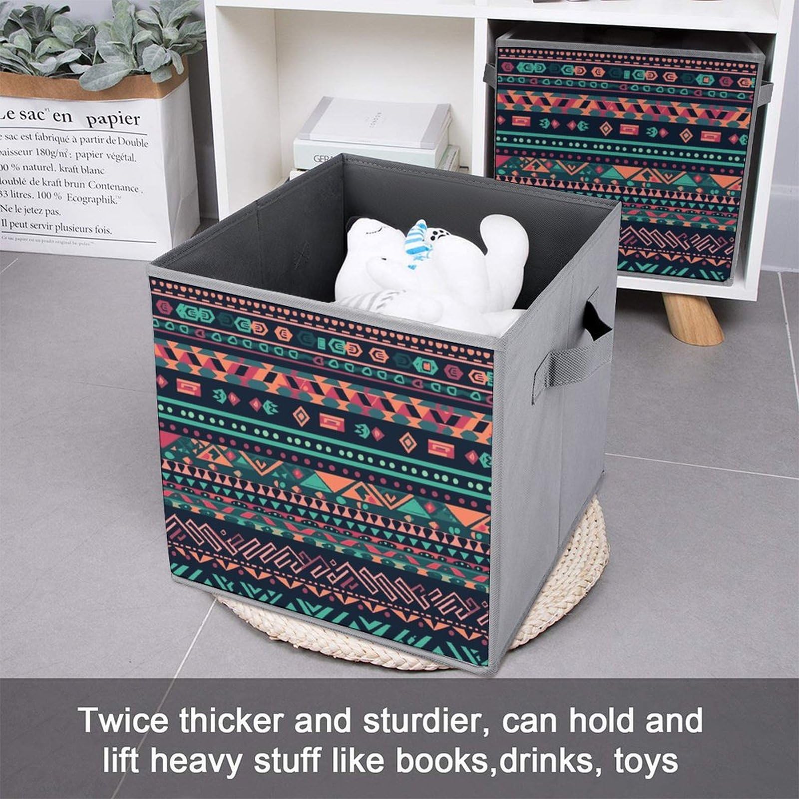 6PCS Aztec Storage Bins - Collapsible Colorful Organizers for Shelves & Home