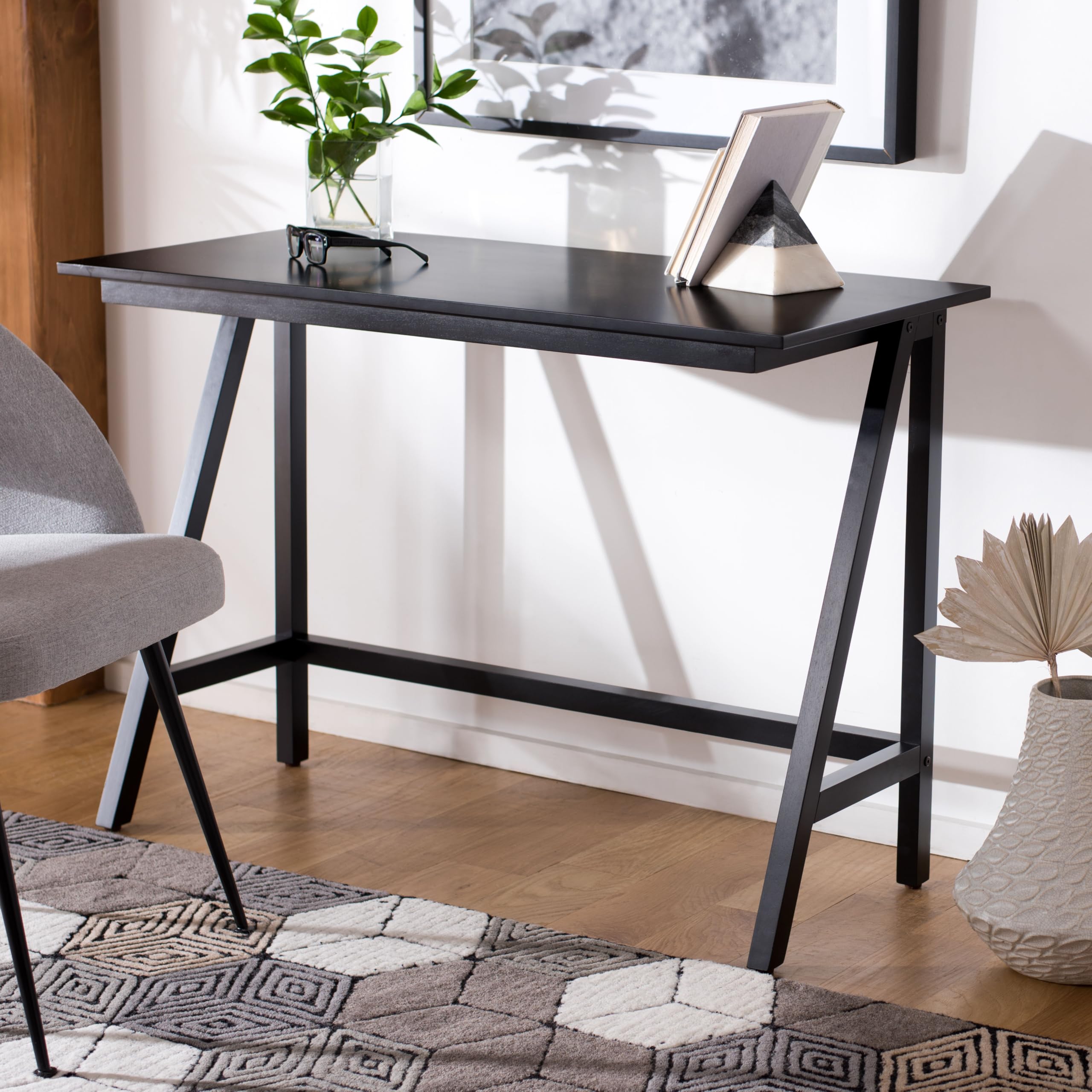 SAFAVIEH Home Collection Redding Black Desk DSK5000B - Modern Writing Desk for Home Office, Study Room & Workspace - Sturdy Computer Desk with Sleek Black Finish