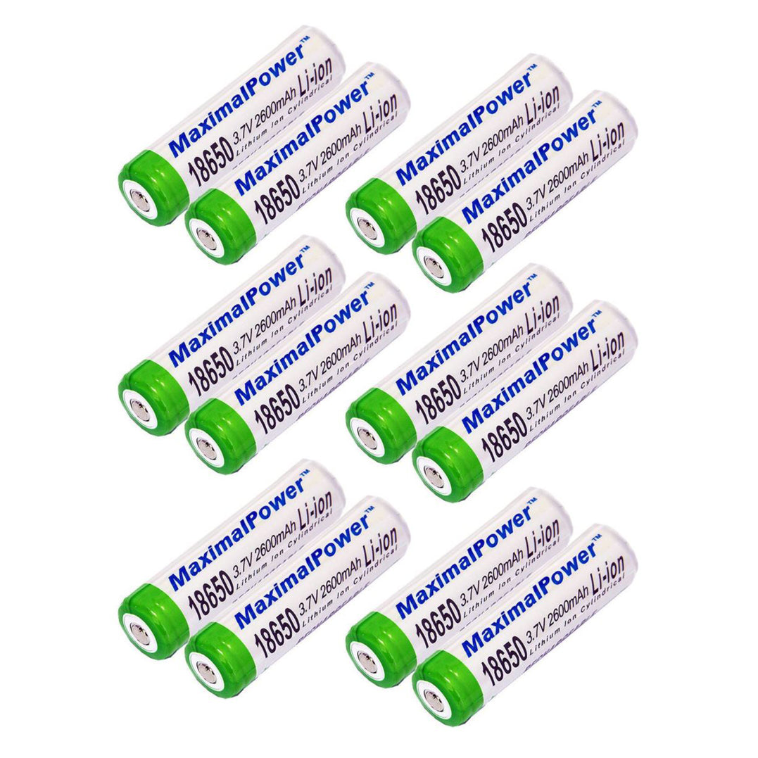 MaximalPower 2-Pack Rechargeable 18650 & 168A Lithium-ion Batteries - 3.7V 2600mAh Button Top for Flashlights, Vapes & Electronics | Long-Lasting Power Solution