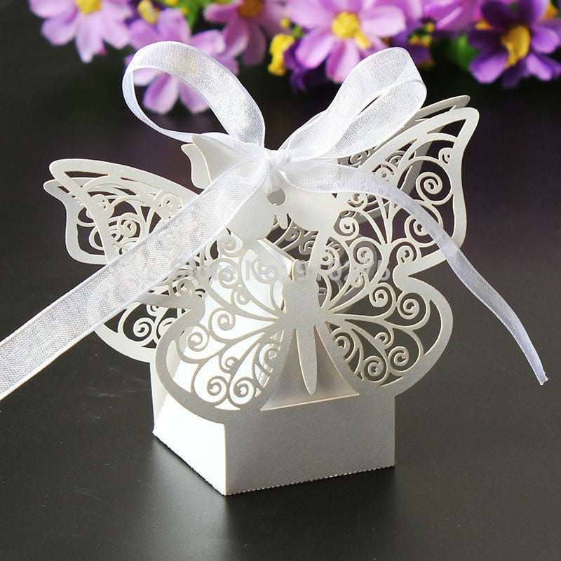 100-Piece Ivory Cream Butterfly Wedding Favors - Elegant Almond Candy Boxes for Engagement, Bridal Shower & Party Decor - Perfect for DIY Wedding Gifts & Table Centerpieces