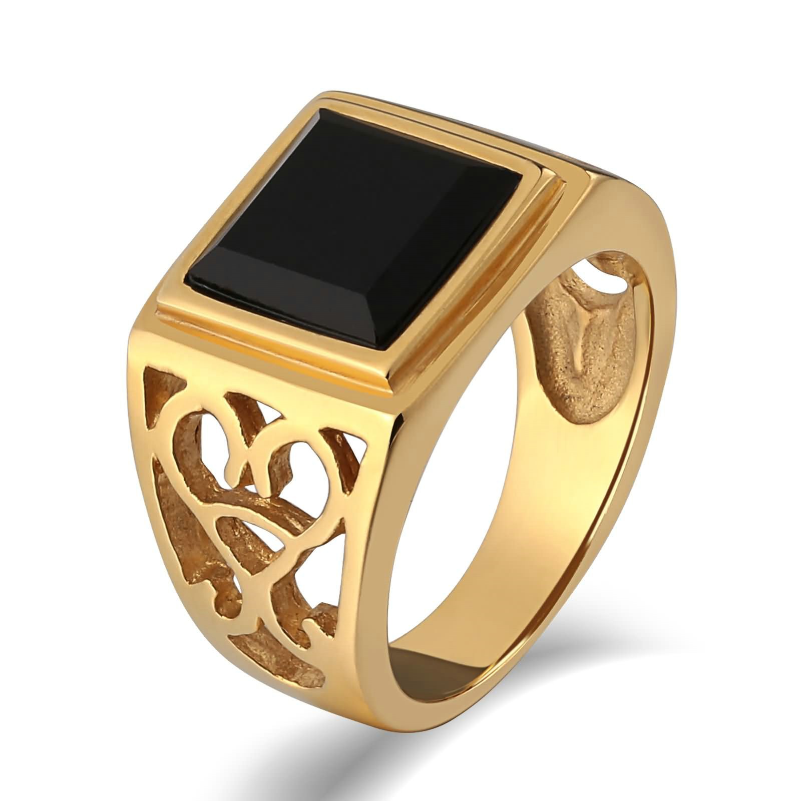 Gothic Stainless Steel Rings for Men - Hollow Band with Zirconia (Size 7-12) - Perfect for Parties & Gifts
