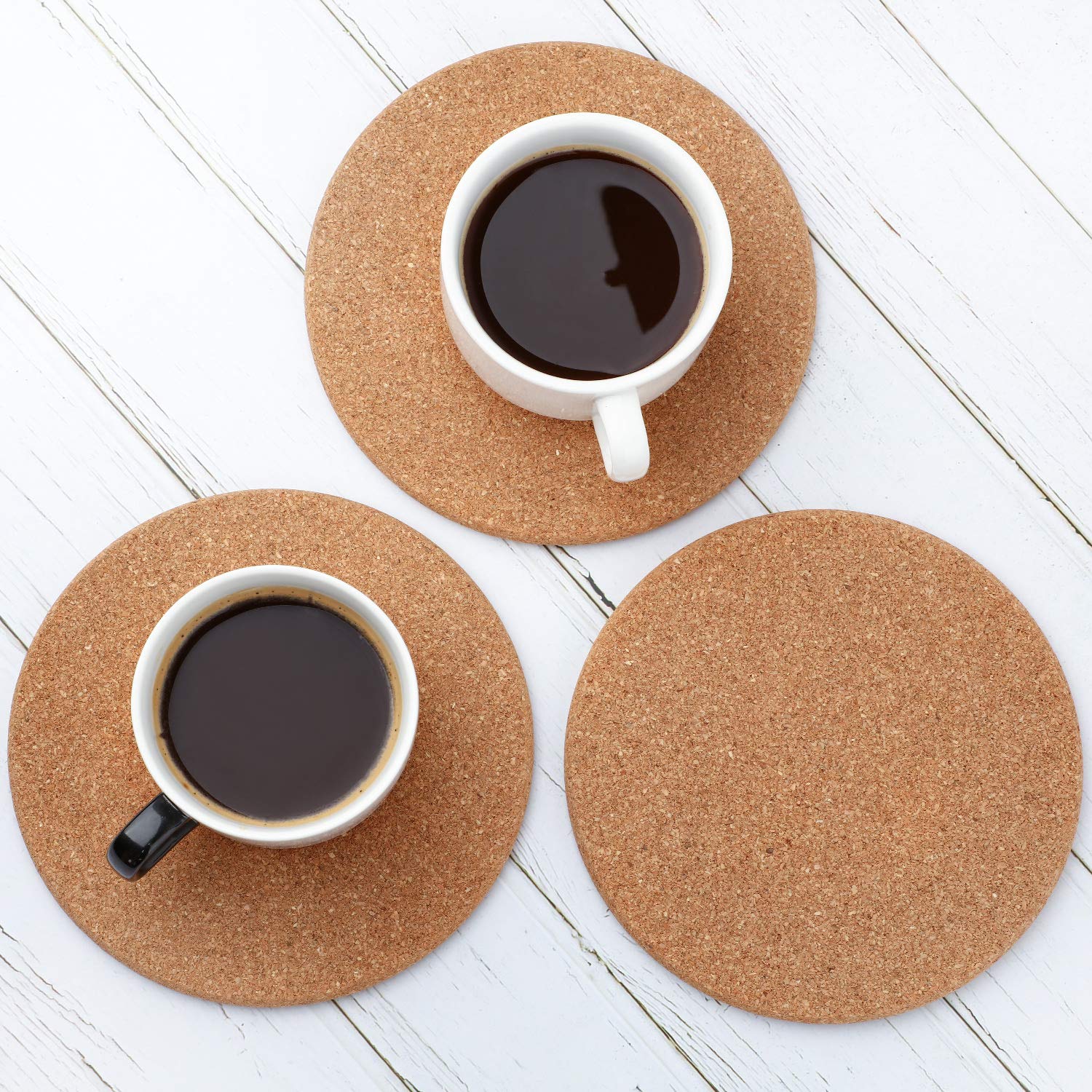 6-Pack Absorbent Cork Coasters for Drinks - 6 Inch Round Wooden Coasters for Coffee Tables, Dining Tables & Desks - Natural Cork Drink Pads for Home & Office Use