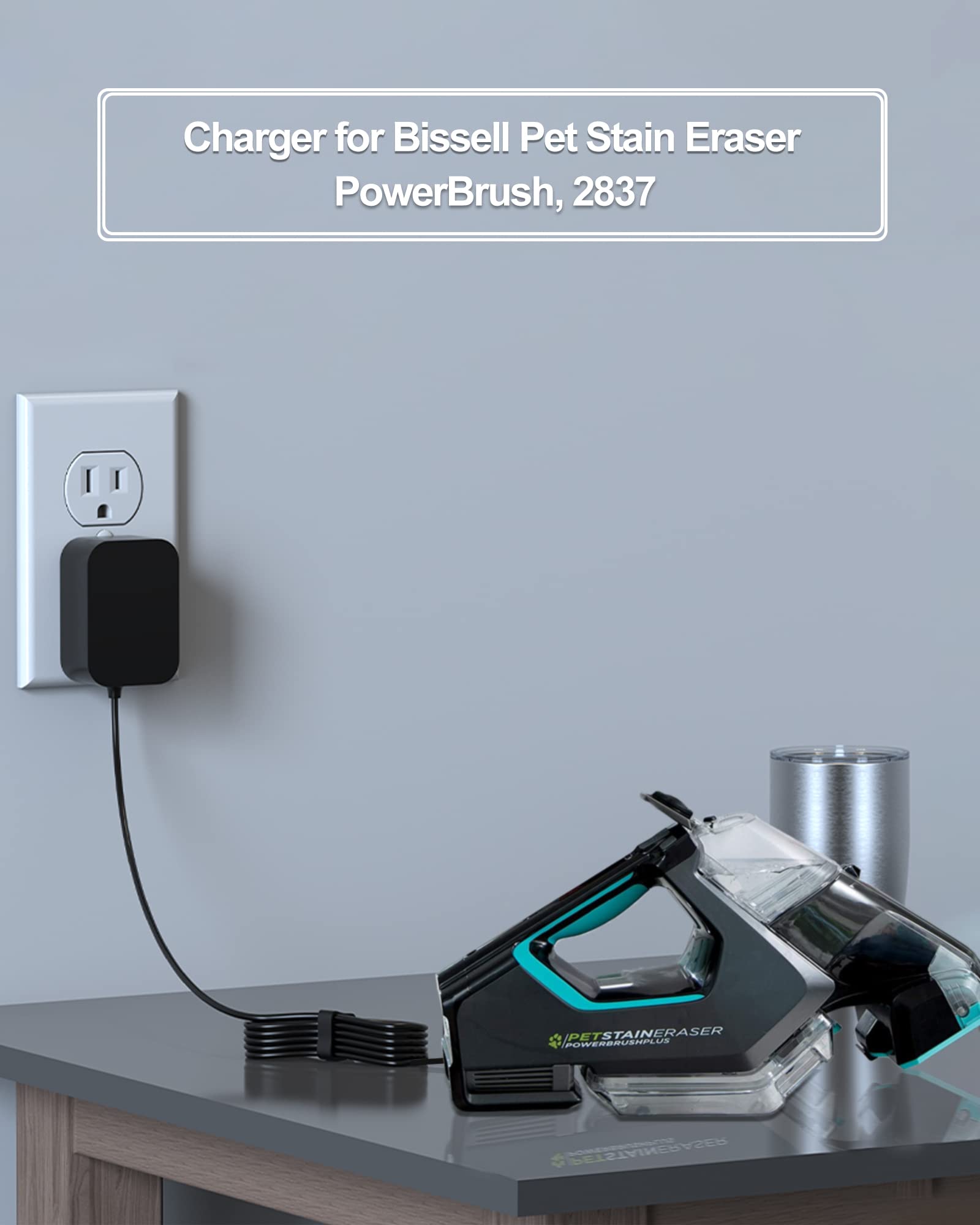 Bissell Pet Stain Eraser PowerBrush 2837 2842 2846 2877 Replacement Charger - Compatible with Bissell 1624554 Cordless Vacuum Charger Power Cord - Perfect for Home Pet Hair & Stain Cleaning