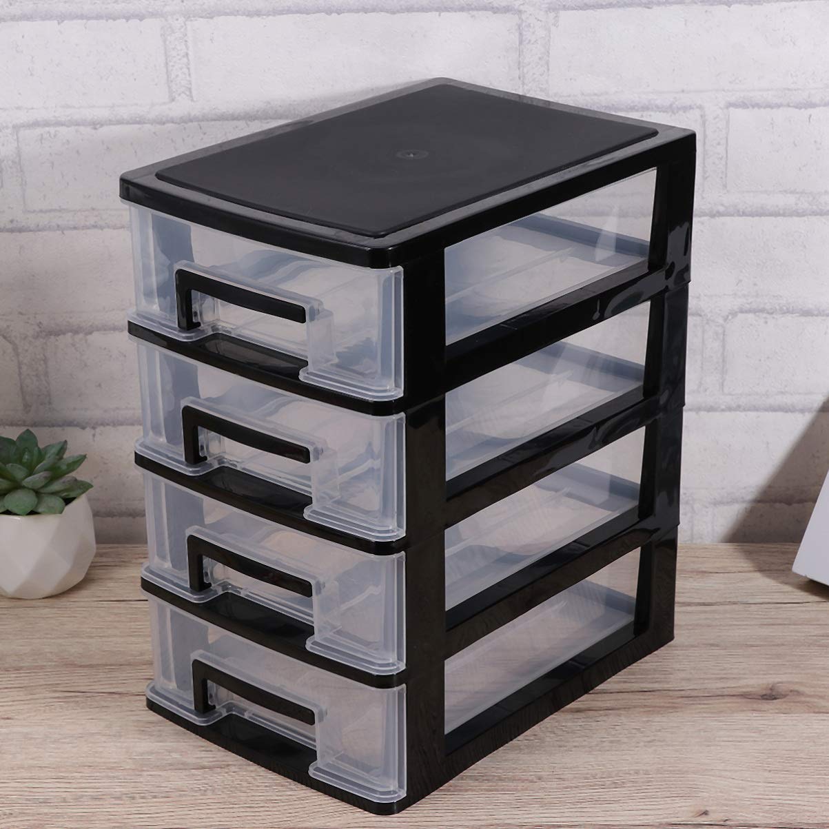 4-Tier Plastic Storage Cabinet with Drawers - Multifunctional Transparent Organizer for Closet, Desk & Home Organization - Perfect for Bedroom, Office, and Dorm Room Storage Solutions