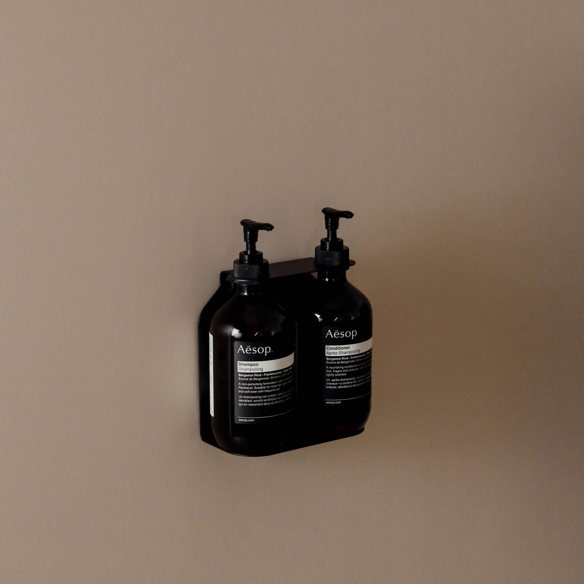 Dual Soap Dispenser Holder - Wall Mounted Bathroom Organizer with Strong Adhesive, Black | Perfect for Kitchen, Bathroom Sink Countertop & Vanity Organization