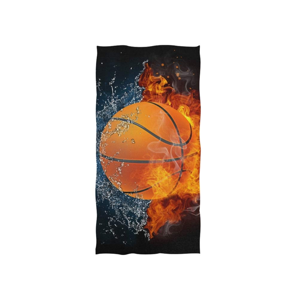 Fire and Water Basketball Design Hand Towel - Soft Absorbent Washcloth for Face, Gym, Spa & Hotel Use - Perfect for Sports Enthusiasts and Basketball Fans