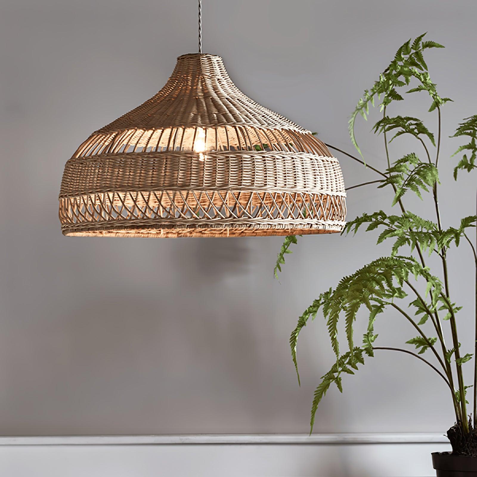 Handwoven Rattan Dome Pendant Light - Boho Chic Ceiling Lamp for Living Room, Bedroom & Patio - Natural Wicker Hanging Light Fixture for Home Decor