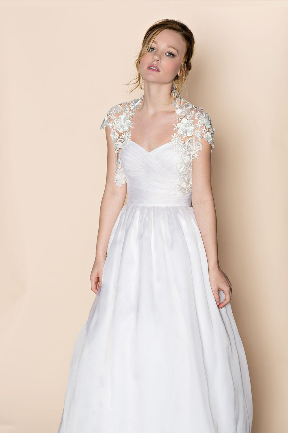 Krista Italian Guipure Lace Cap Sleeves Bolero Shrug - Elegant Bridal Cover-Up for Weddings, Parties & Special Occasions