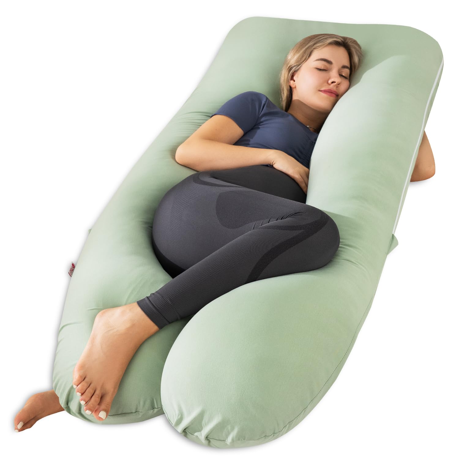 Meiz U-Shaped Pregnancy Pillow - Cooling Maternity Support for Sleeping, Sage Green - Perfect for Comfort During Pregnancy & Nursing