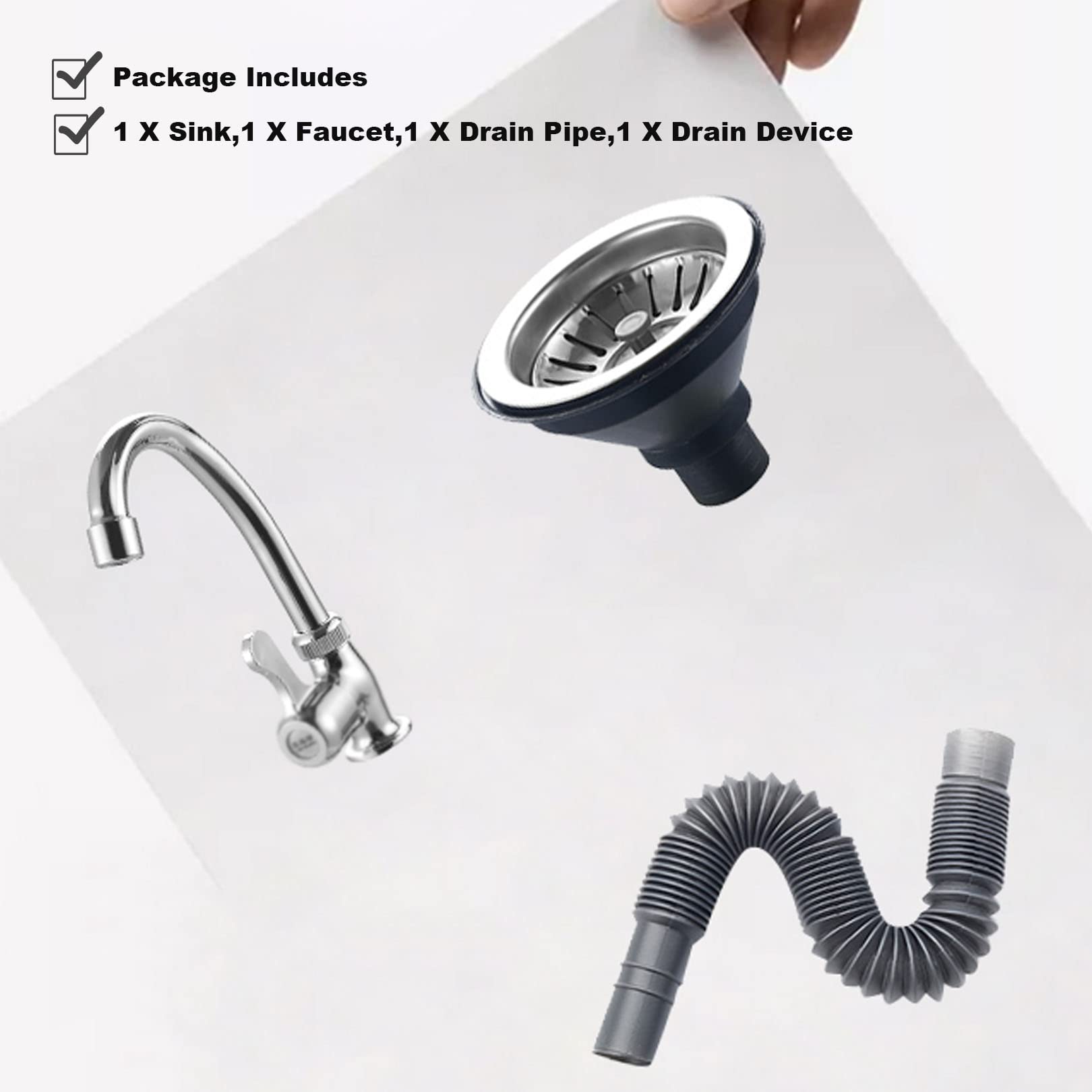 Premium 304 Stainless Steel Commercial Kitchen Sink with Faucet - Heavy Duty Free Standing Single Bowl Design with Strainer & Drain Pipe - Ideal for Restaurants, Food Trucks & Catering Businesses