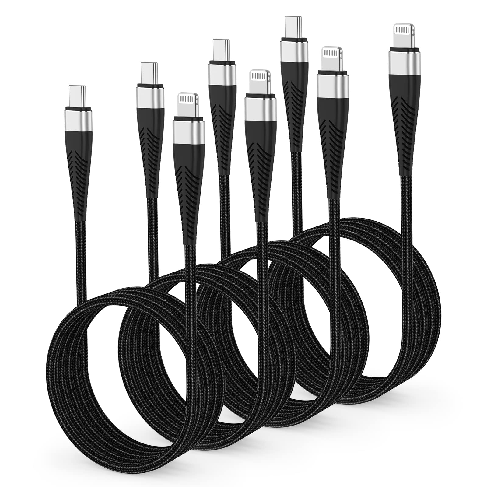 4-Pack 3ft MFi Certified USB-C to Lightning Cable - Fast Charging Cord for iPhone 14/13/12/11/XS/XR & iPad - Durable Quick Charge Cable for Home, Office, Travel & Car Charging