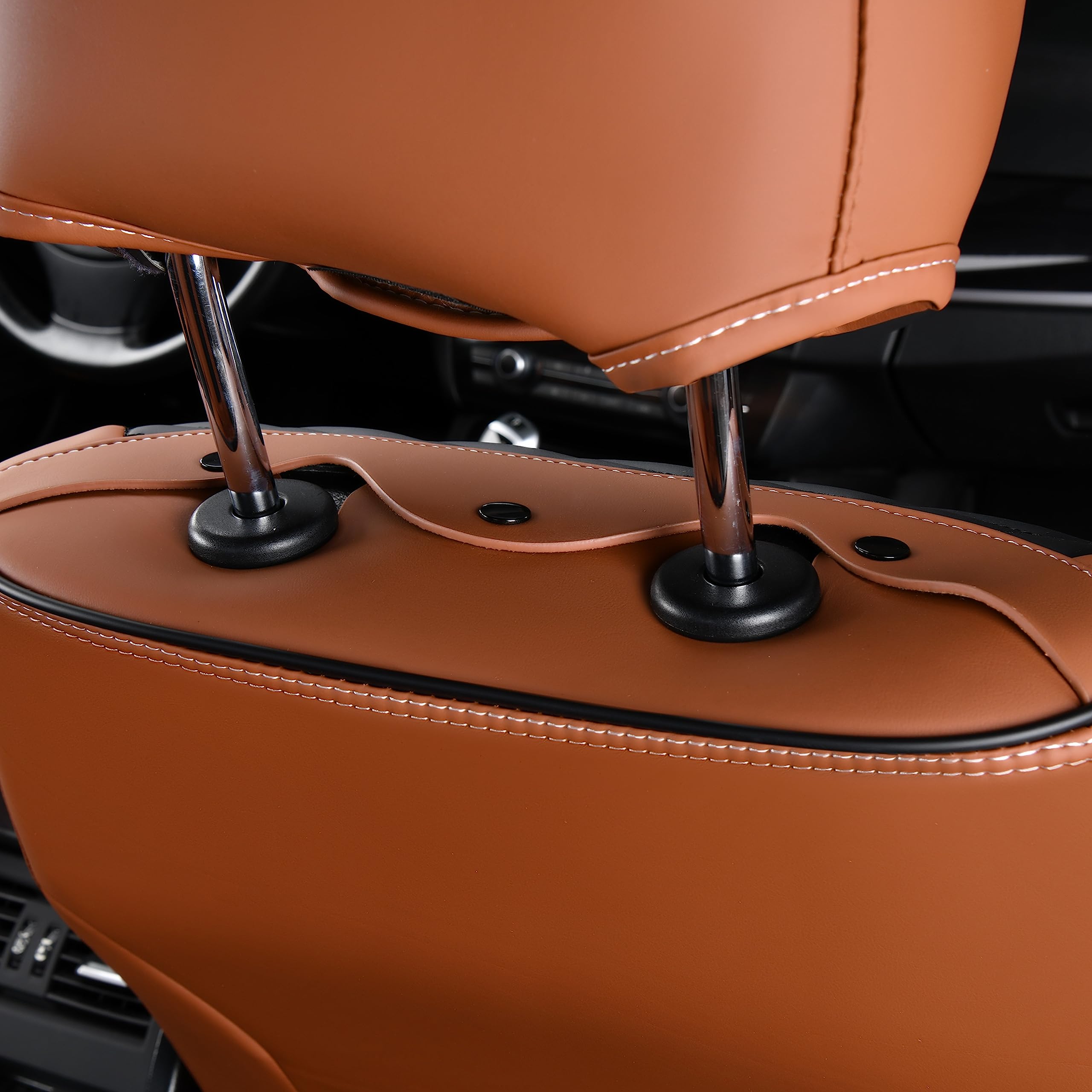 Premium FLORICH Leather Car Seat Covers Full Set (5 Seats) - Universal Fit for Most Cars & Trucks - Brown & Black - Luxury Protection & Comfort for Daily Commute, Road Trips & Family Travel