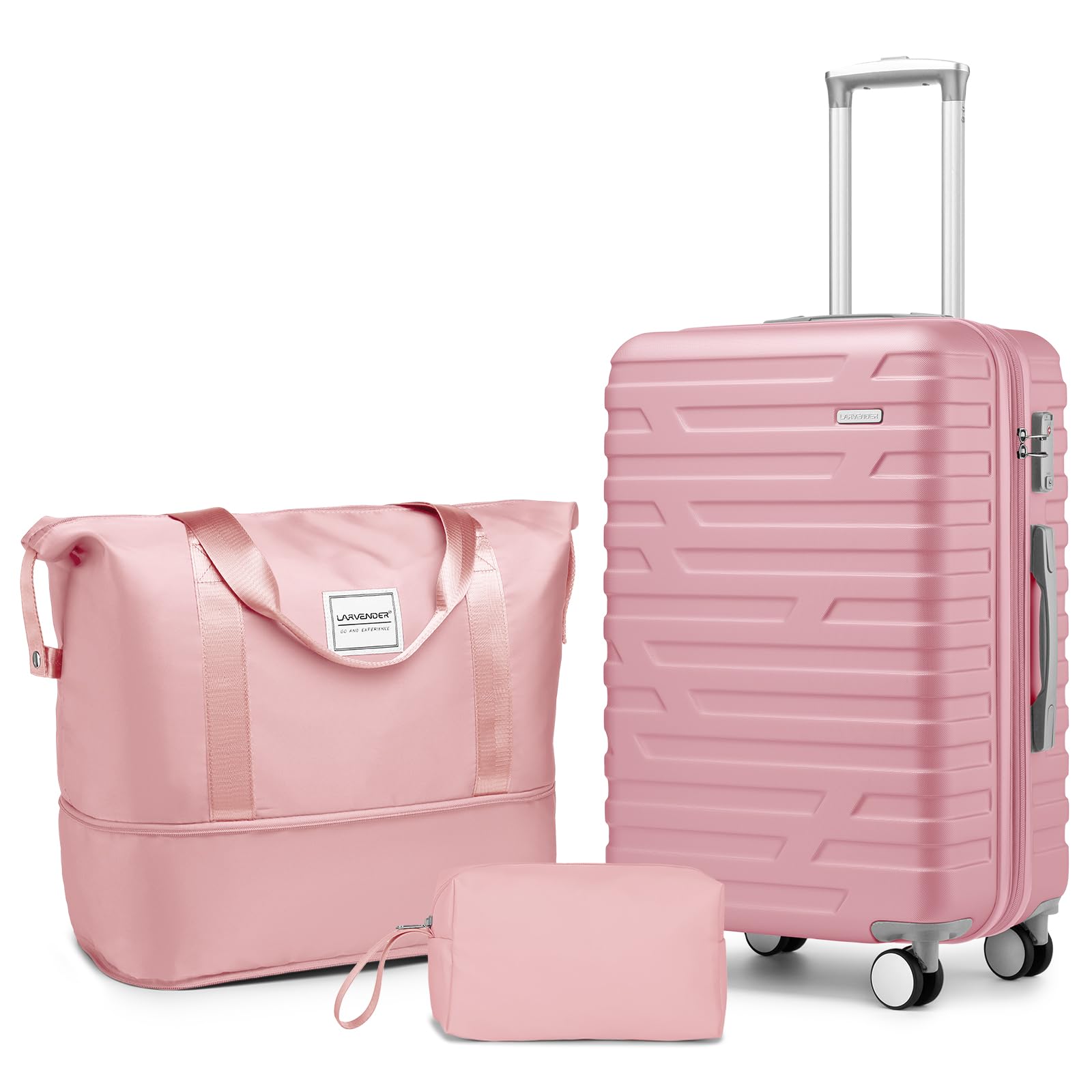 LARVENDER 3-Piece Hardside Luggage Set - 20 Inch Carry-On Airline Approved Suitcase with Spinner Wheels & TSA Lock - Lightweight Rolling Luggage for Men & Women (Pink) - Perfect for Business Trips, Vacations & International Travel