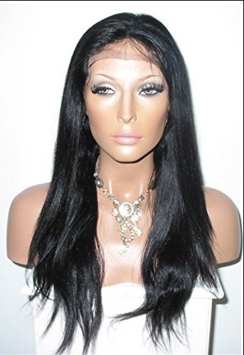 Brazilian Straight Silky Virgin Human Hair Lace Front Wig - 18 Inch Glueless Natural Black (Dyeable) for Everyday Wear, Parties & Special Occasions