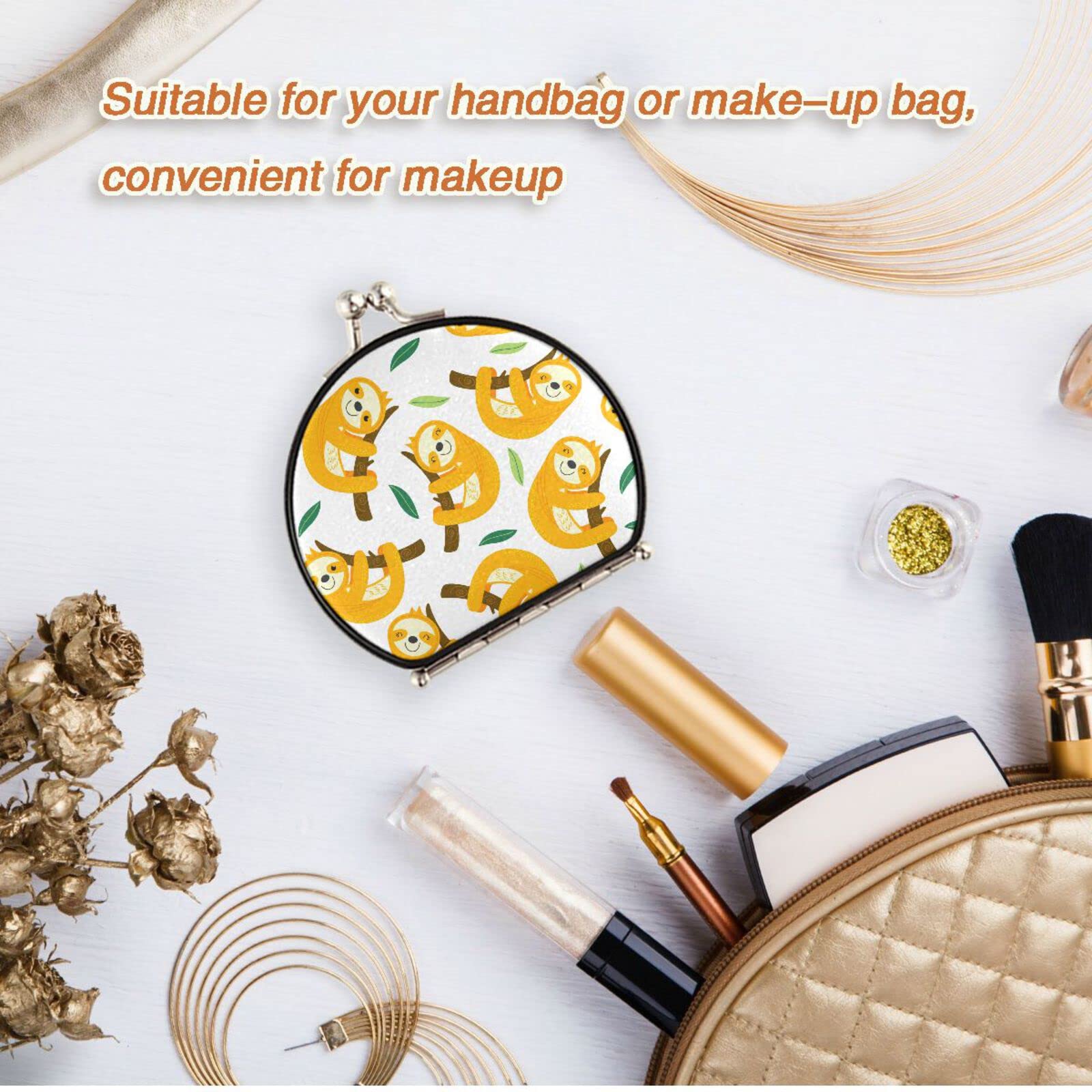 Portable Travel Makeup Mirror - Sloth Cartoon Design, Compact Folding Handheld Mirror with Magnifying & Double Sided for Women, Perfect for Travel, Home & Office Use