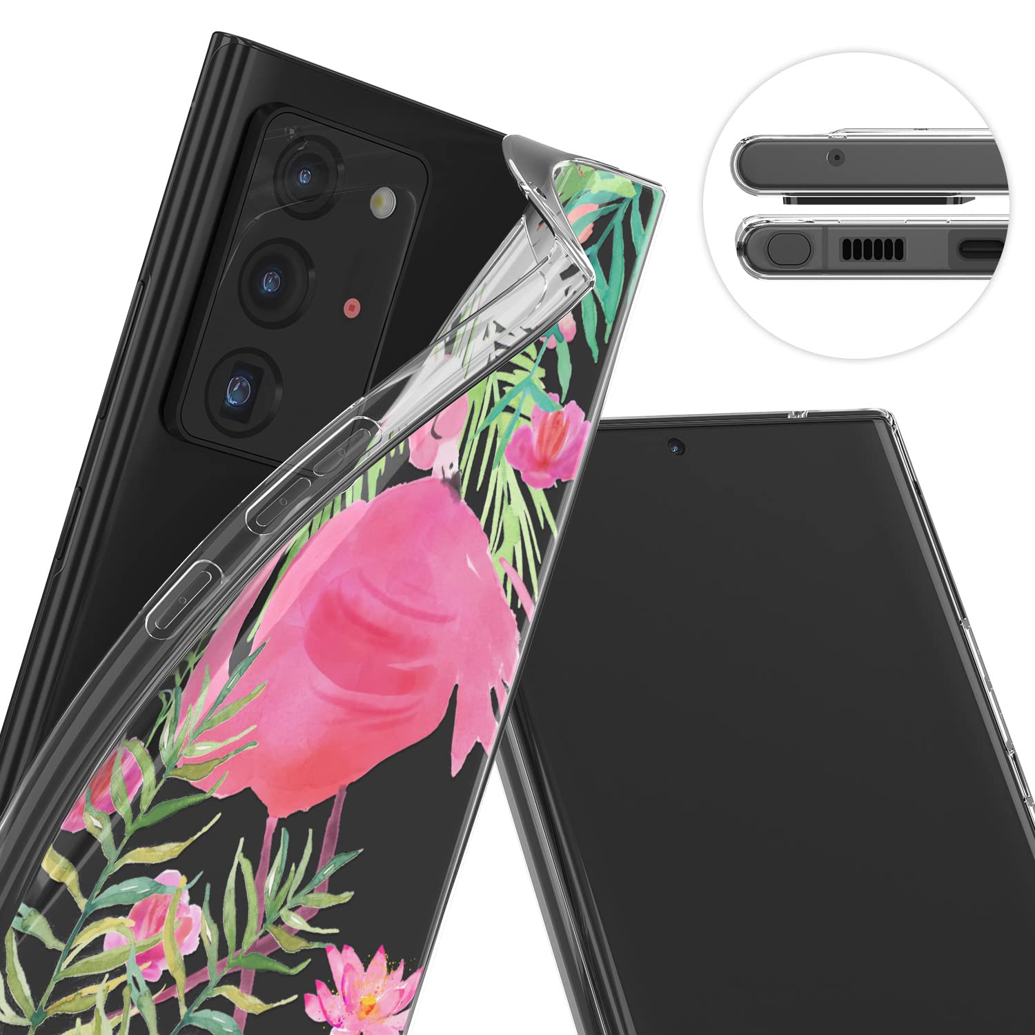 Premium Flamingo Print TPU Phone Case for Samsung Galaxy S24/S23 Ultra/S22+/S21 FE 5G/S20/Note 20/10 - Lightweight Protective Cover with Tropical Leaves & Pink Bird Design - Perfect for Summer, Beach Vacations & Girly Style