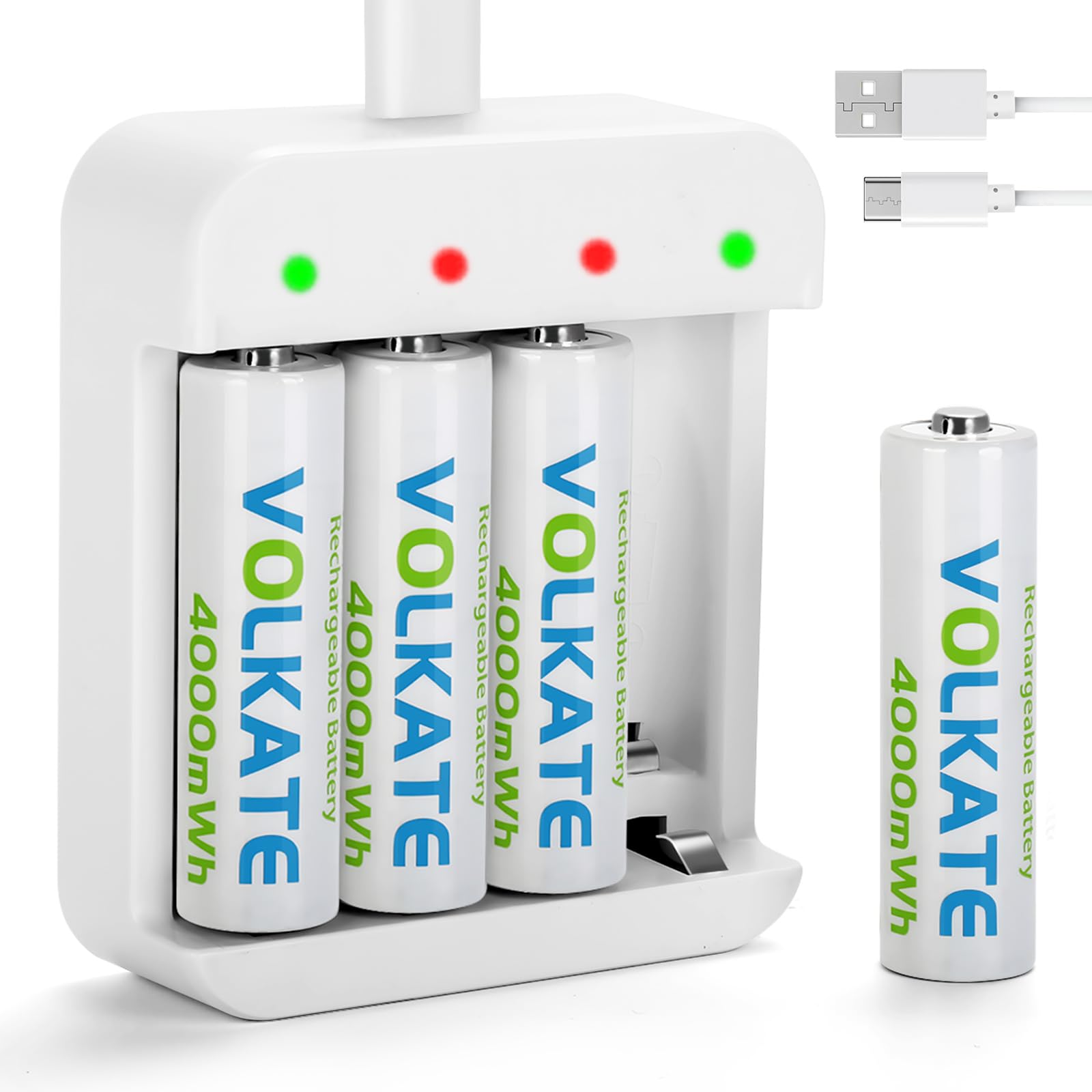 4000mAh Rechargeable AA Lithium Batteries 4-Pack - 1.5V High Capacity Li-ion Double A Batteries with Fast Charger (2H Charge) - Perfect for Blink Security Cameras, Xbox/PS5 Controllers, LED Flashlights & Electronic Toys