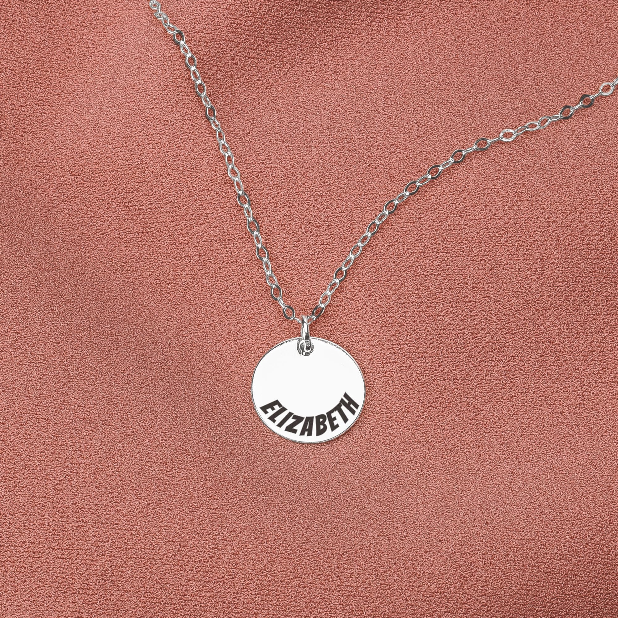 Personalized Engraved Round Disc Necklace - 14K Gold, Silver & Rose Gold Options | Custom Name Jewelry for Women, Gift for Her | Perfect for Anniversaries, Birthdays & Valentine's Day (16 Inch Chain)