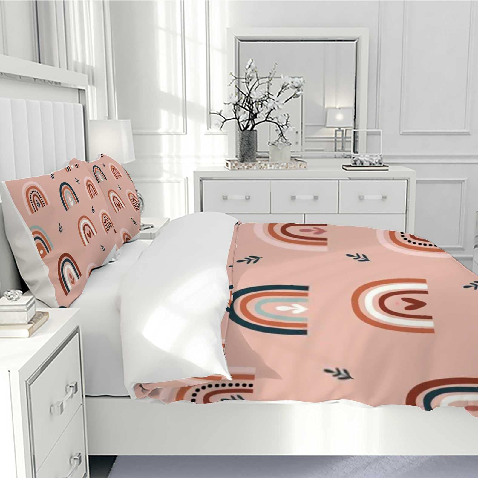 CHIGUA 3-Piece Polyester Duvet Cover Set with 2 Pillow Shams - Ultra Soft Machine Washable Bedding for King Size Bed | Boho Chic Rainbow Design for Bedroom & Hotel Use