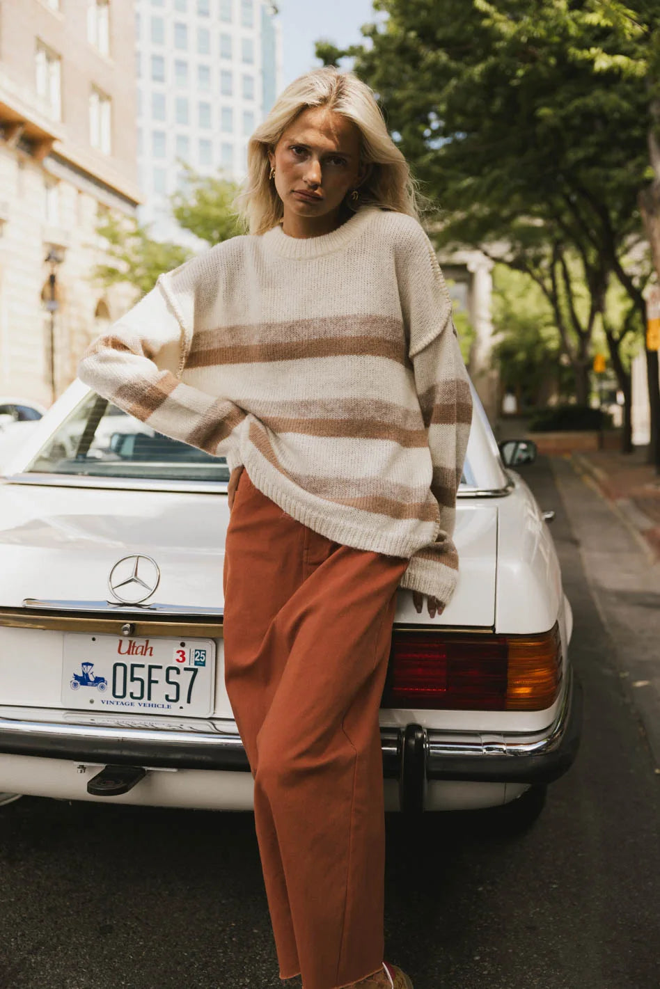 Allurah Striped Sweater Women's Casual Knit Pullover - Cozy Winter Fashion Top for Fall & Winter Outfits | Perfect for Office, Dates & Holiday Gatherings