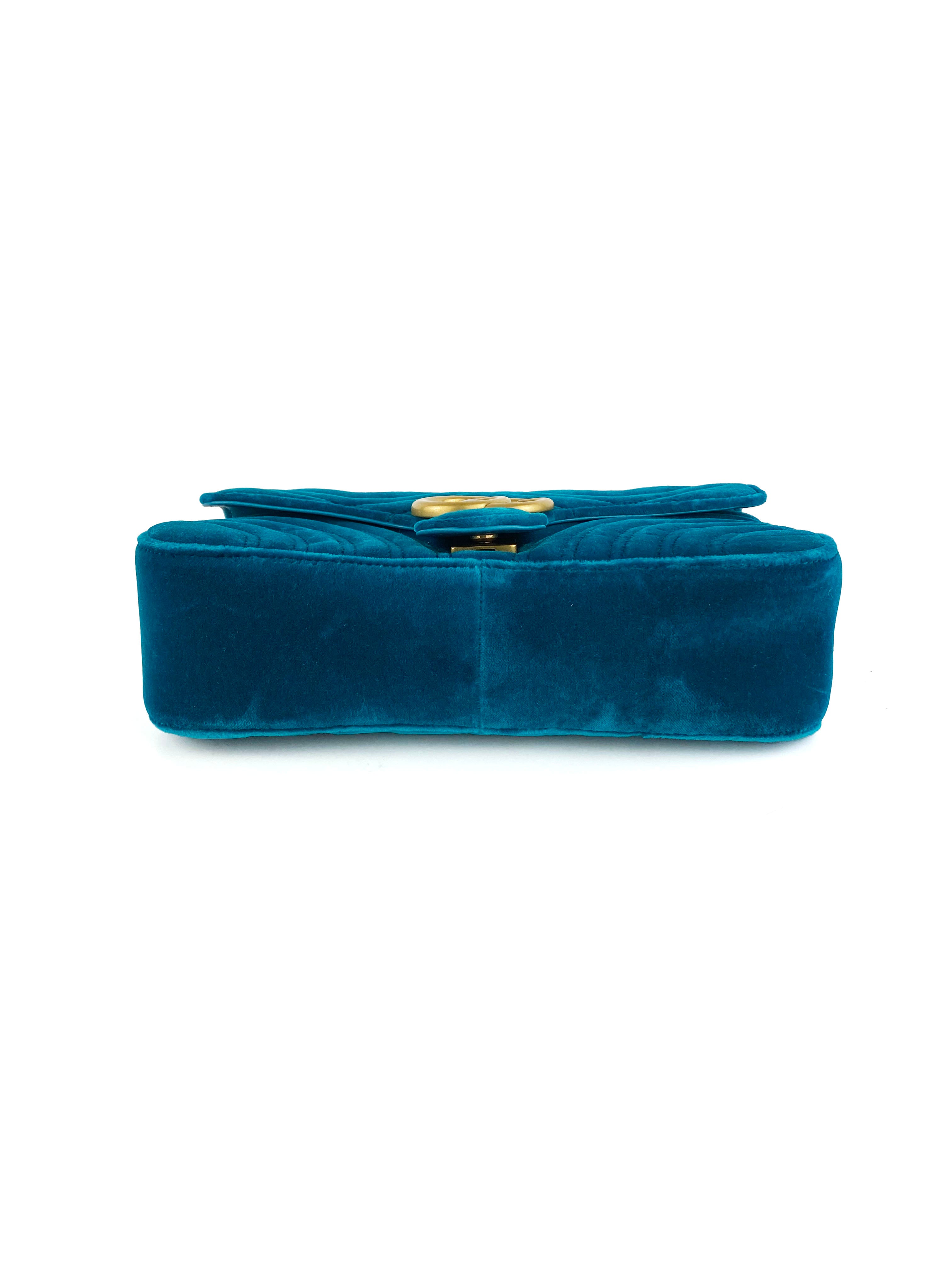 Gucci Marmont Bag in Teal Velvet - Luxury Designer Handbag for Women | Perfect for Parties, Date Nights & Special Occasions