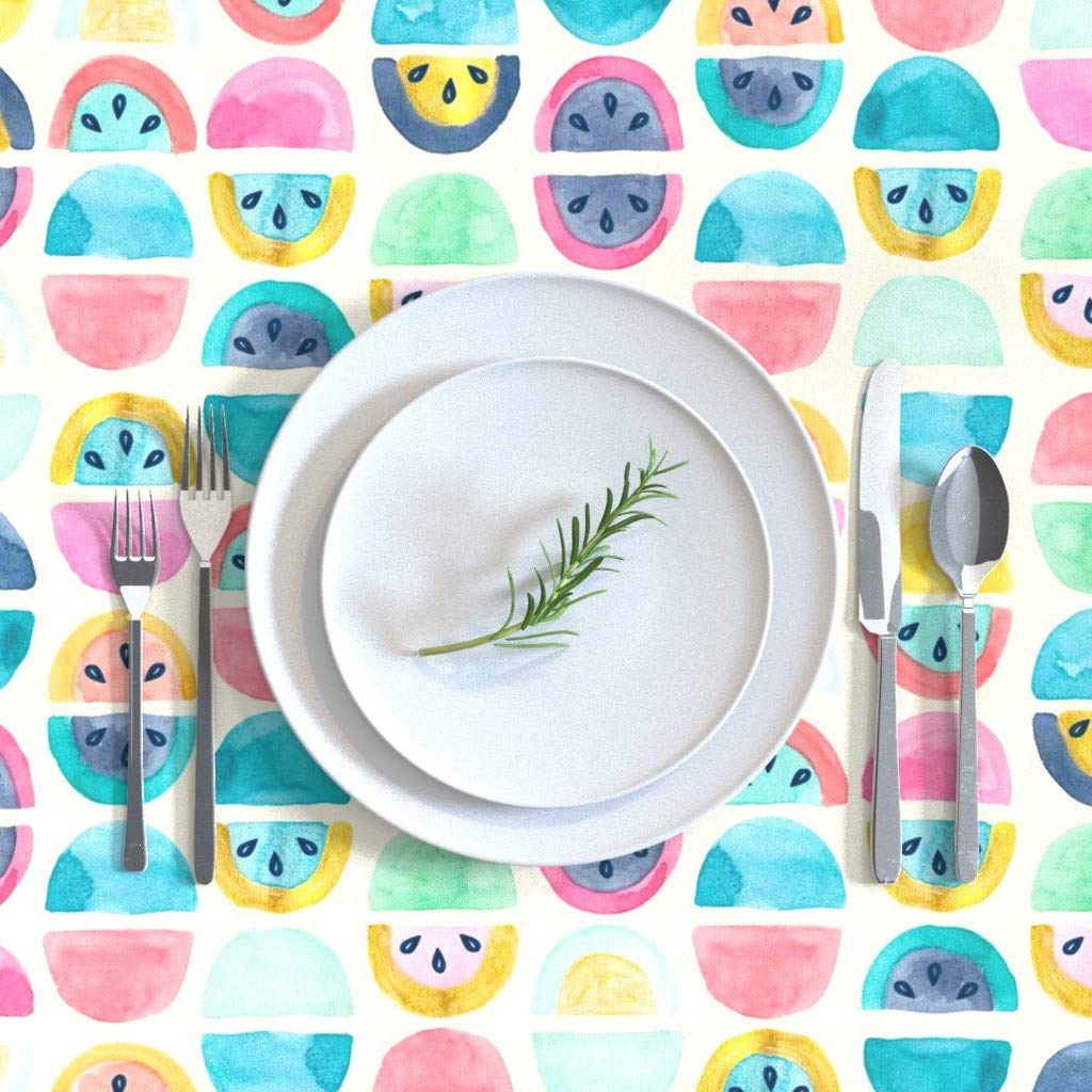 Happy Watercolor Watermelon Summer Fruit Cotton Sateen Tablecloth 90