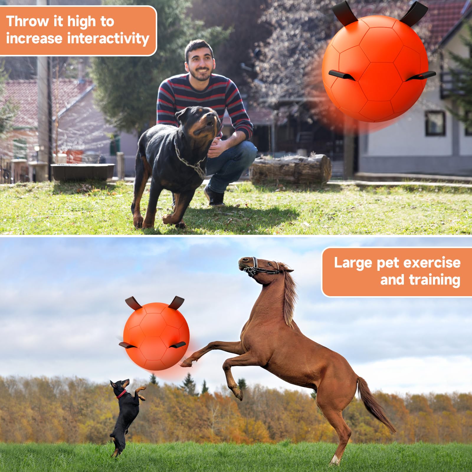 QDAN 25 Inch Herding Ball for Dogs - Giant Durable Dog Toy for Australian Shepherds & Horses - Orange Exercise Ball for Outdoor Play, Training & Herding Activities