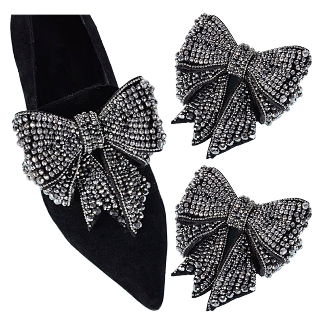 Tsangbaby Rhinestone Bow Shoe Clips - Removable Crystal Shoe Accessories for Women & Girls (2 Pcs) - Elegant Shoe Buckle Decor for Parties, Weddings & Special Occasions