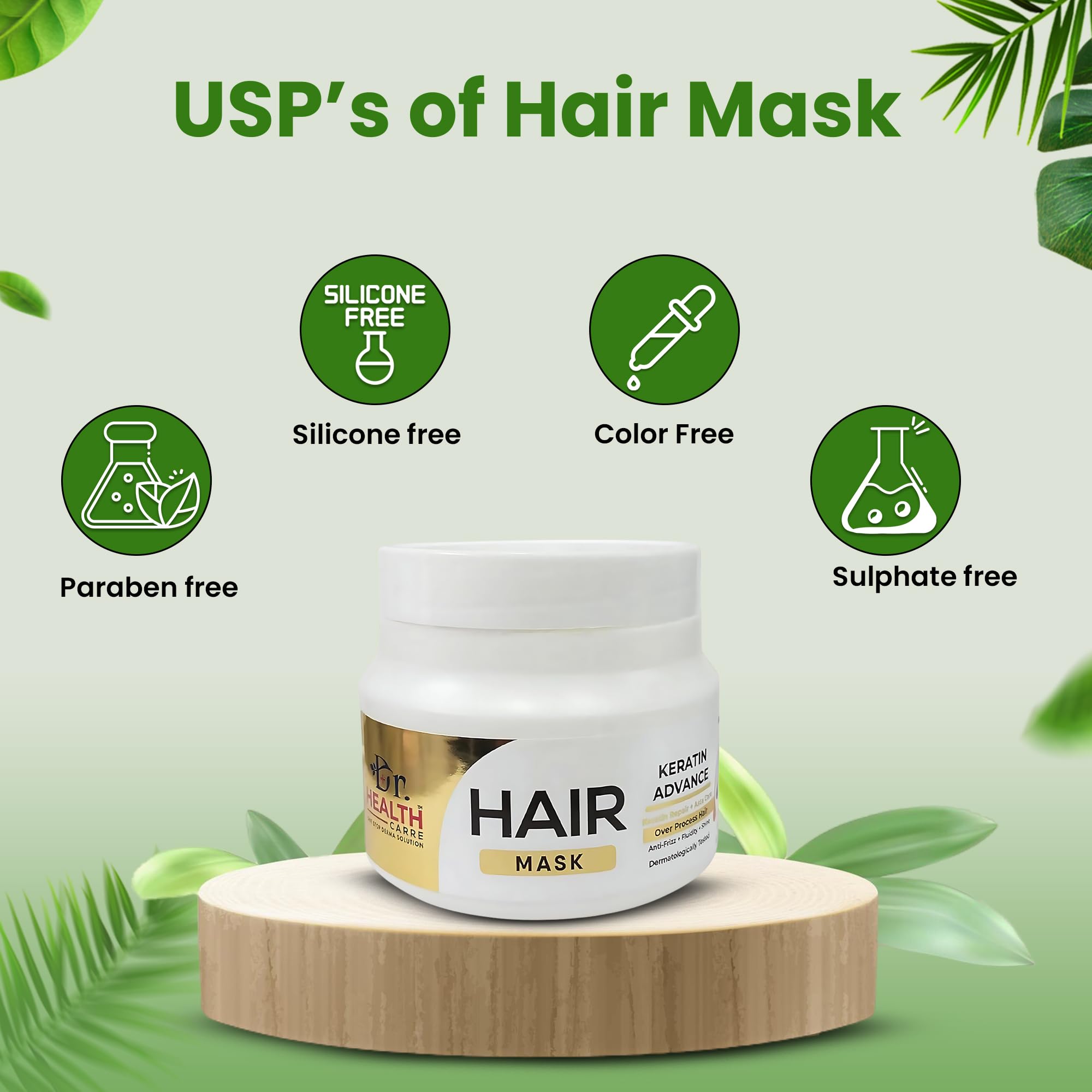 Dr. Health Care Keratin Advanced Hair Mask (17.6 oz) with Almond Oil & Wheat Protein - Deep Repair & Conditioning Treatment for Softer, Smoother, Shinier Hair - Ideal for Damaged, Dry, or Frizzy Hair at Home or Salon Use