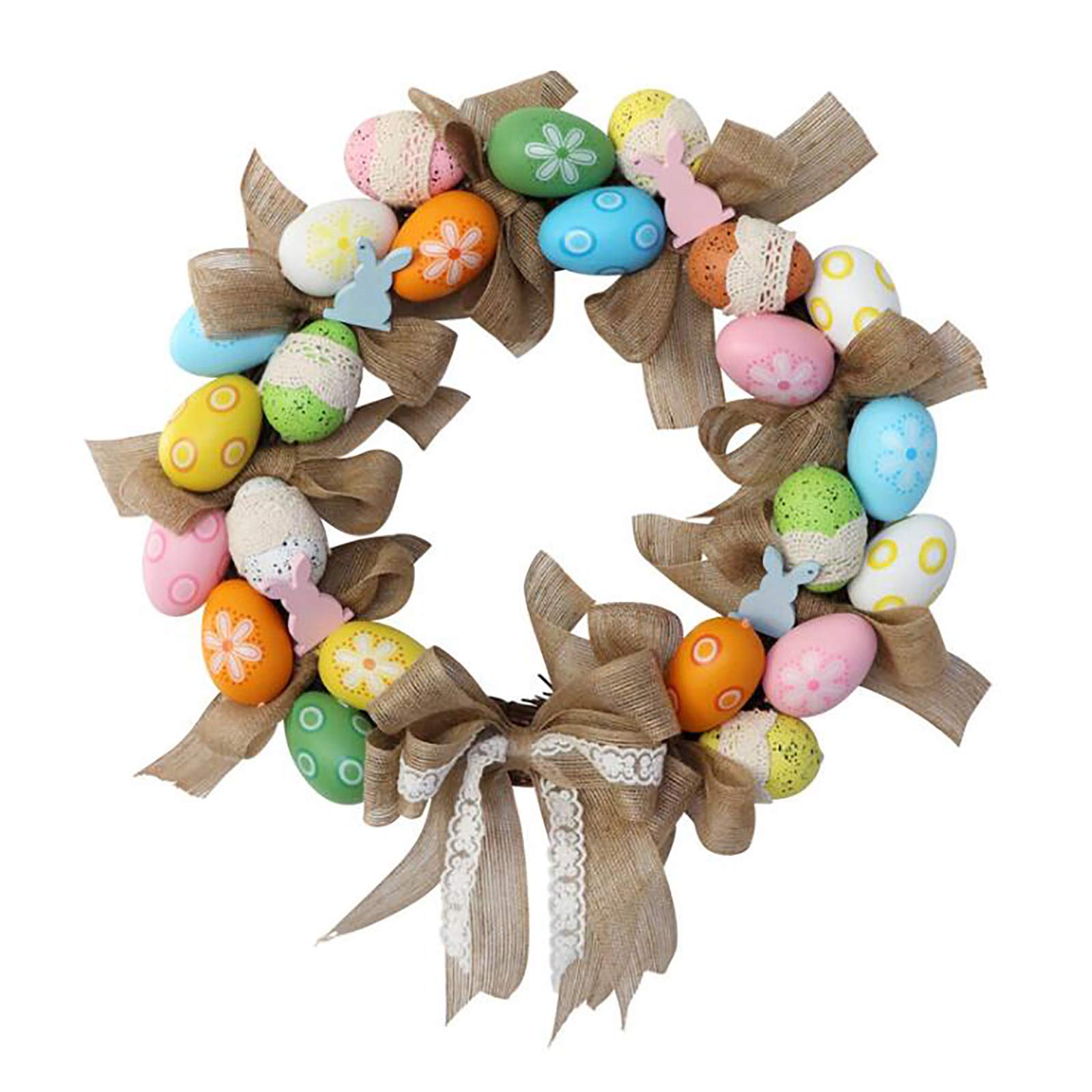 STOYRB 15.7 Inch Easter Wreath for Front Door - Colorful Farmhouse Spring Wreath with Bunny Sign & Linen Bow - Artificial Easter Egg Wreath for Holiday Home Decor - Perfect for Easter, Spring & Summer Door Decorations