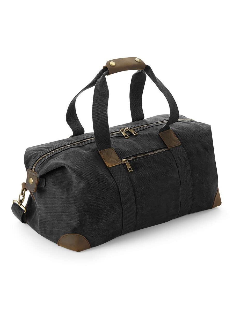 Quadra Heritage Waxed Canvas Holdall Wash Bag (QD650) - Durable Waterproof Travel Duffle for Business, Gym & Sports - Black - Perfect for Weekend Getaways & Outdoor Adventures