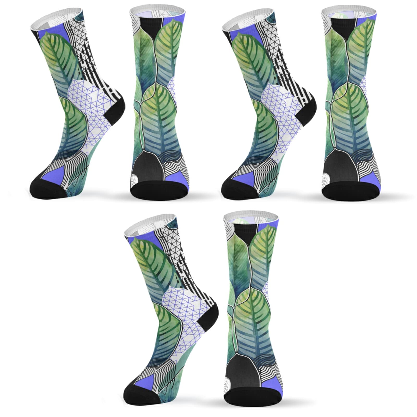3 Pairs Colorful Heliconia Leaves Fuzzy Crew Socks for Women & Men - Cozy Winter Warm Socks with Gift Box - Perfect for Christmas Gifts, Home Relaxation & Cold Weather Comfort