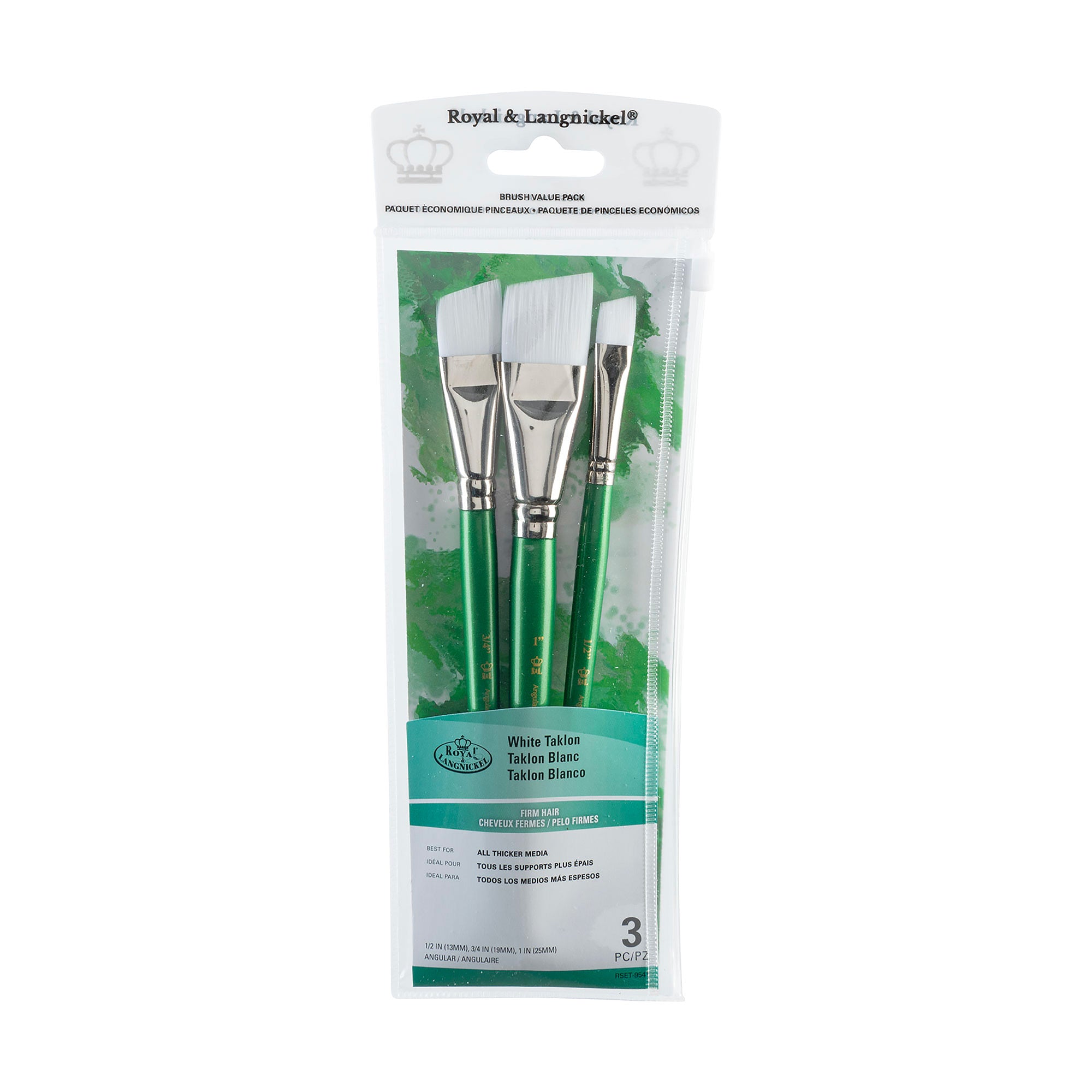 3 Pack White Taklon Paint Brushes - Professional Angled Artist Brushes for Acrylic, Oil & Watercolor Painting - Perfect for Canvas, Wood & DIY Art Projects