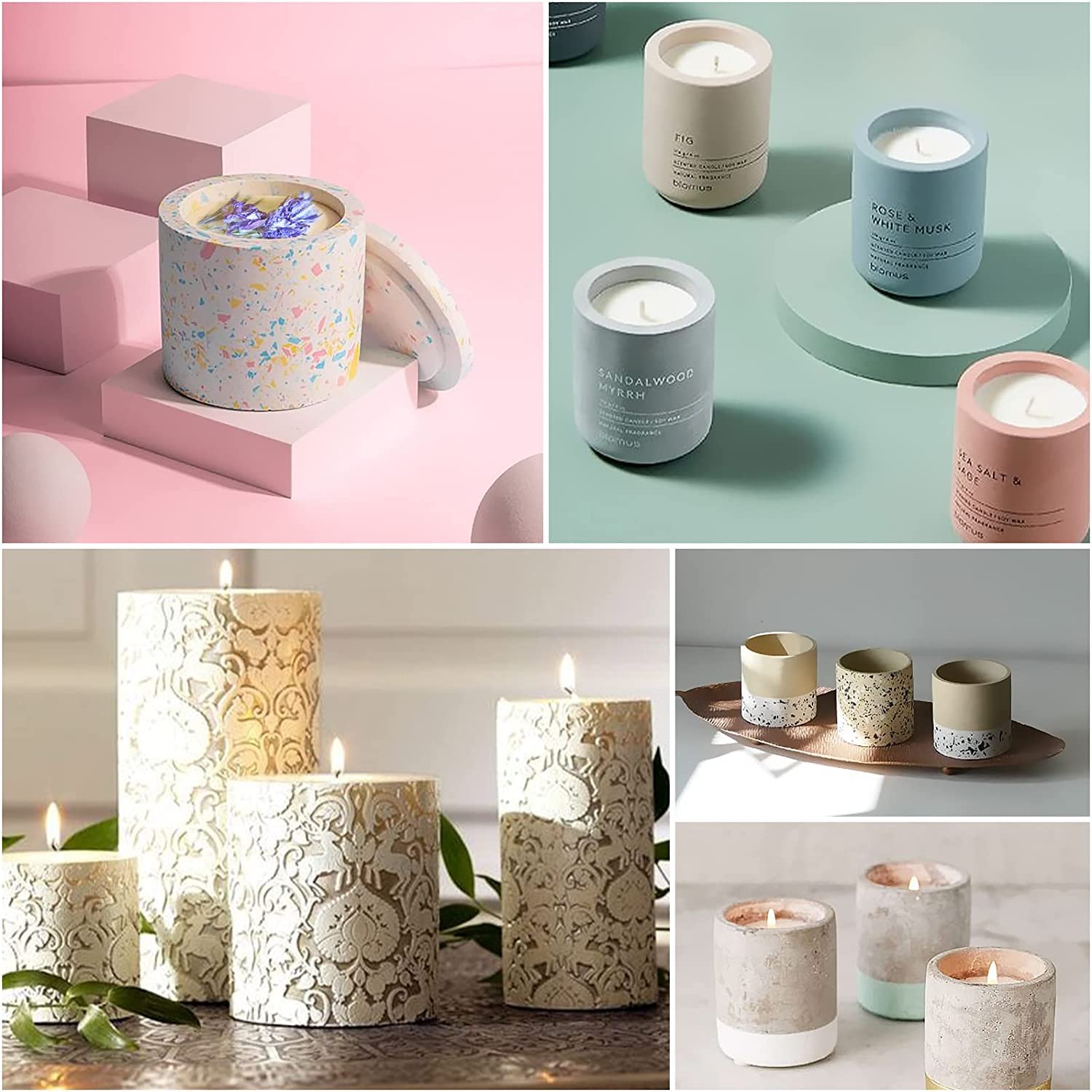 Premium Silicone Candle Jar Molds with Lids - Concrete Cylinder Candle Holder Molds for DIY Candle Making - Reusable Cement Vessel Molds for Home Decor & Gift Making (Perfect for Soy Wax, Beeswax Candles)