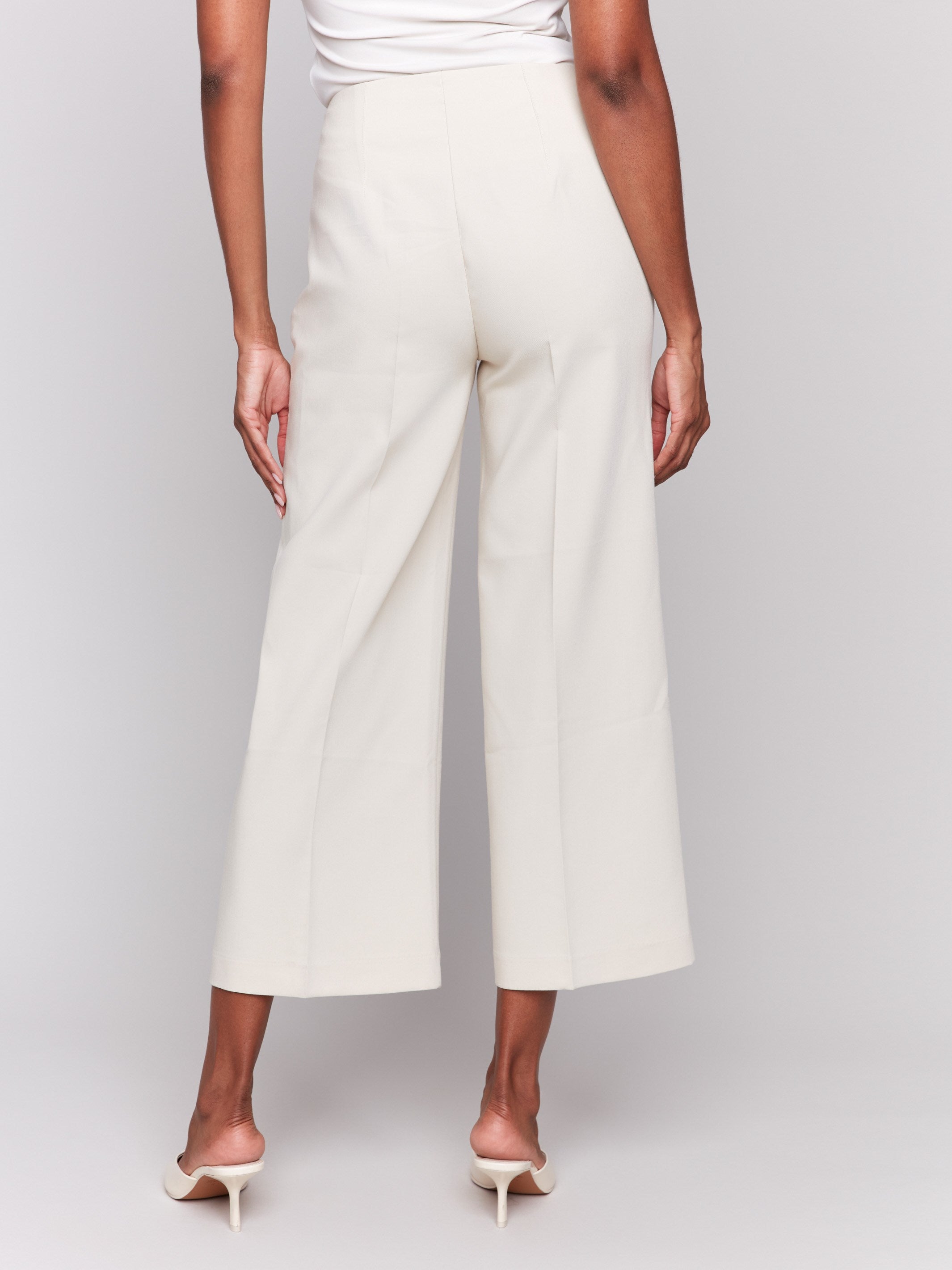 Cropped Wide Leg Pants for Women - High Waisted Linen Trousers, Beige Casual Summer Pants for Work, Travel & Everyday Wear
